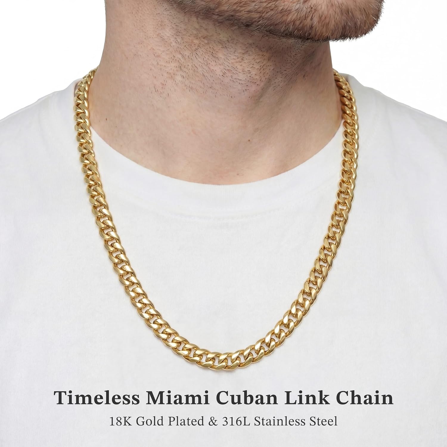 Cuban Link Chain for Men/Women, Stainless Steel Mens Cuban Chain Necklace, 8mm Width, No Tarnish& Durable Hip Hop Jewelry with Gift Box, Silver (20 inch), 18K Gold Plated (20/22/ 24 inch) - Image 4