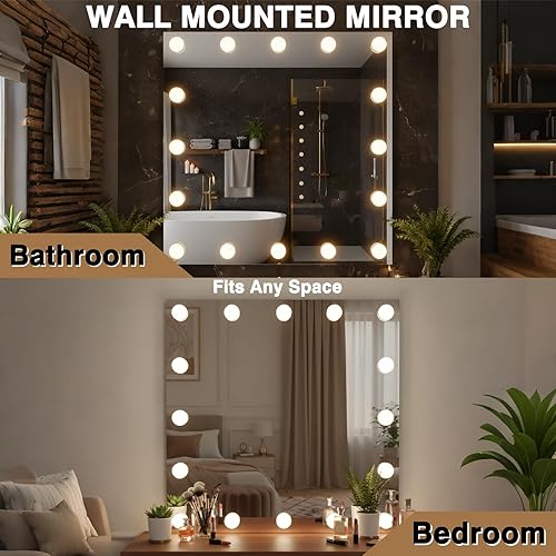 Miniatura 7 de Espejo de baño LED Hollywood de 32 x 32 pulgadas con bombillas LED, colores cambiables y brillo regulable, espejo antivaho, a prueba de roturas,