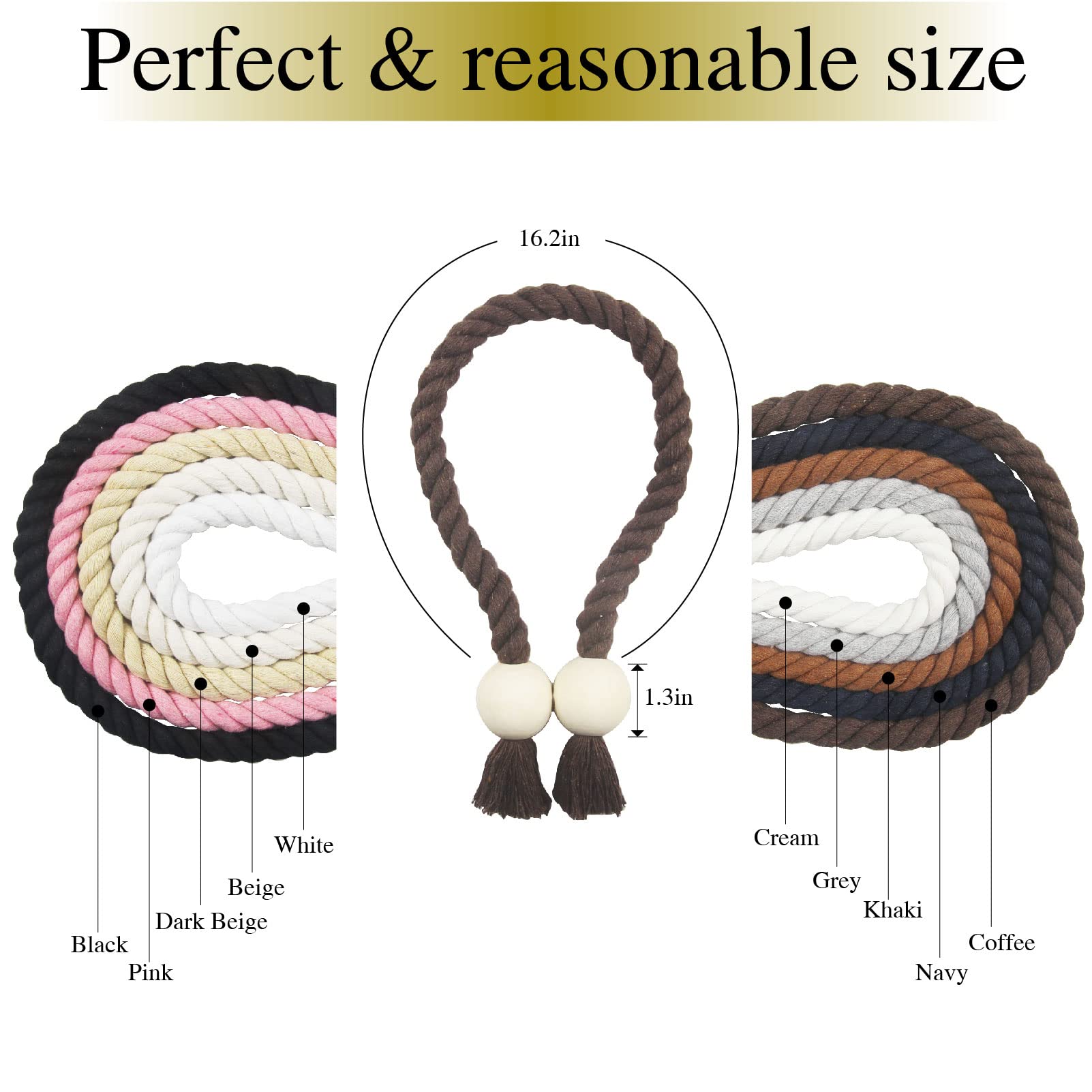 Confezione da 6 fermatende magnetici per tende in cotone intrecciato a mano, fermatenda decorativi per tende con fibbia in legno resistente, non sono necessari attrezzi