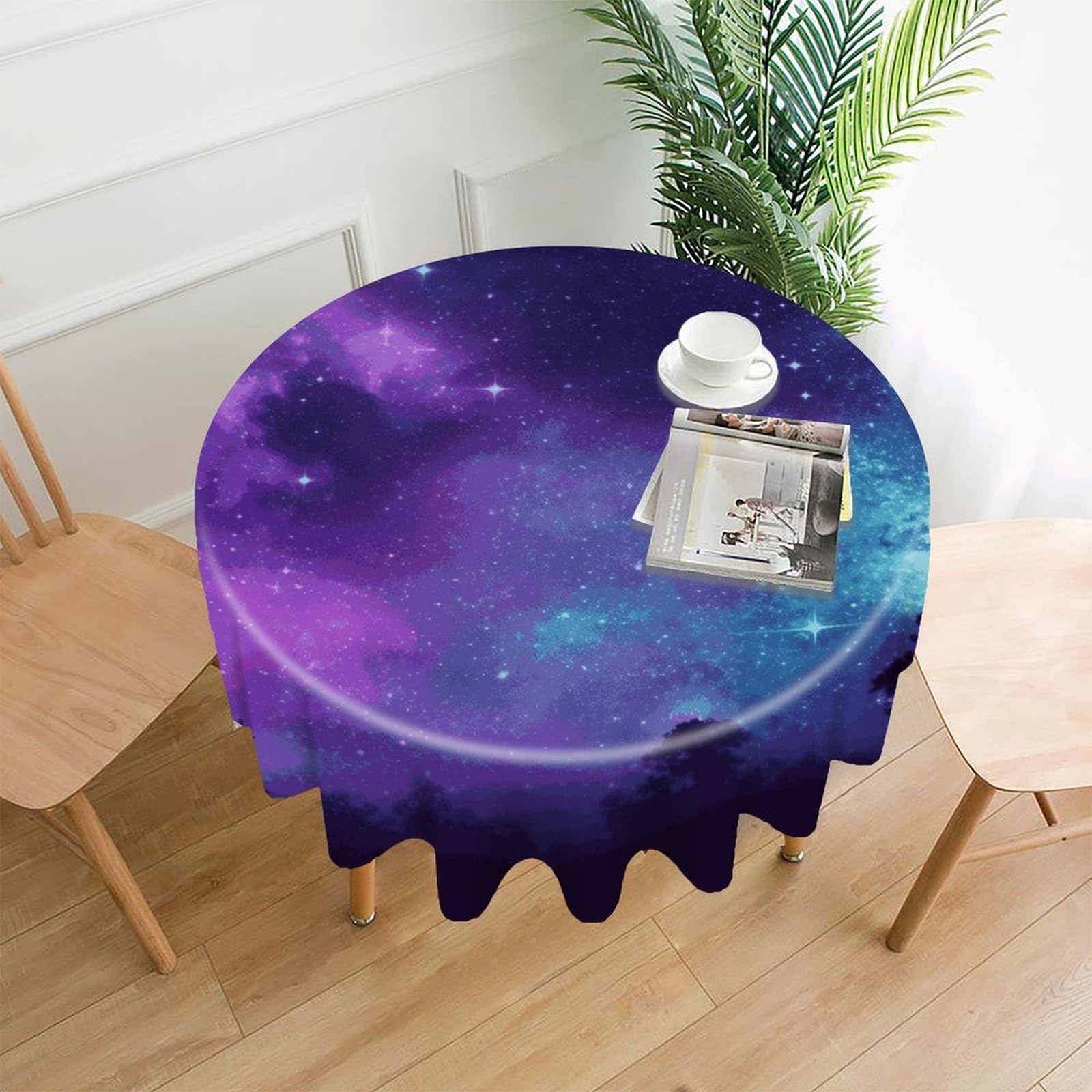 MUSM 60 Inch Purple Starry Sky Round Tablecloth Wipeable Washable Table Cover for Kitchen and Dining Room Decorative Table Cloth for Party Holiday Picnic Outdoor