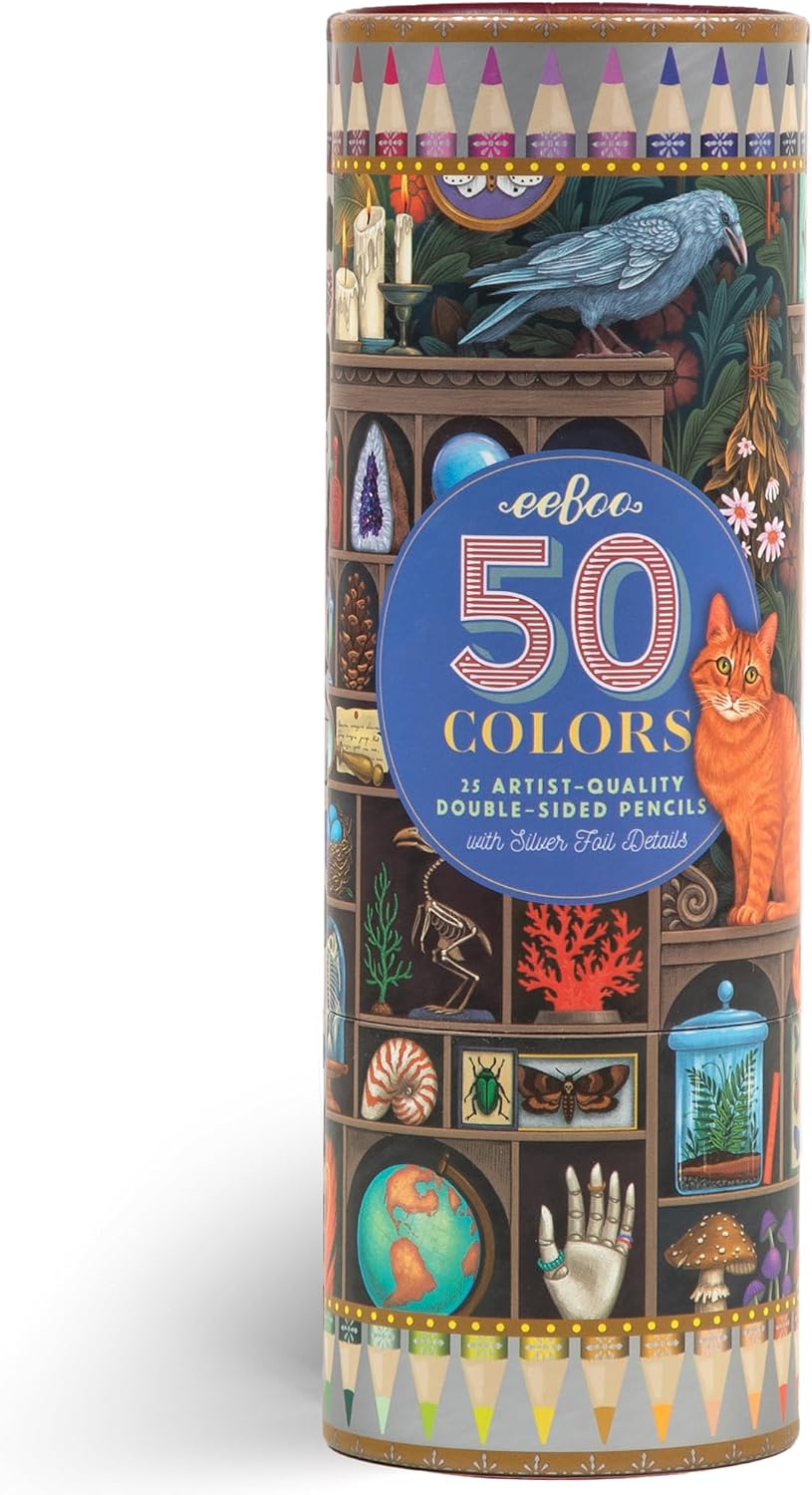 piece & love eeBoo: Alchemist's Cabinet Double-Sided Colored Pencils – 25 Pencils, 50 Vivid Colors for Drawing, Sketching & Coloring, Art Supplies for Adults