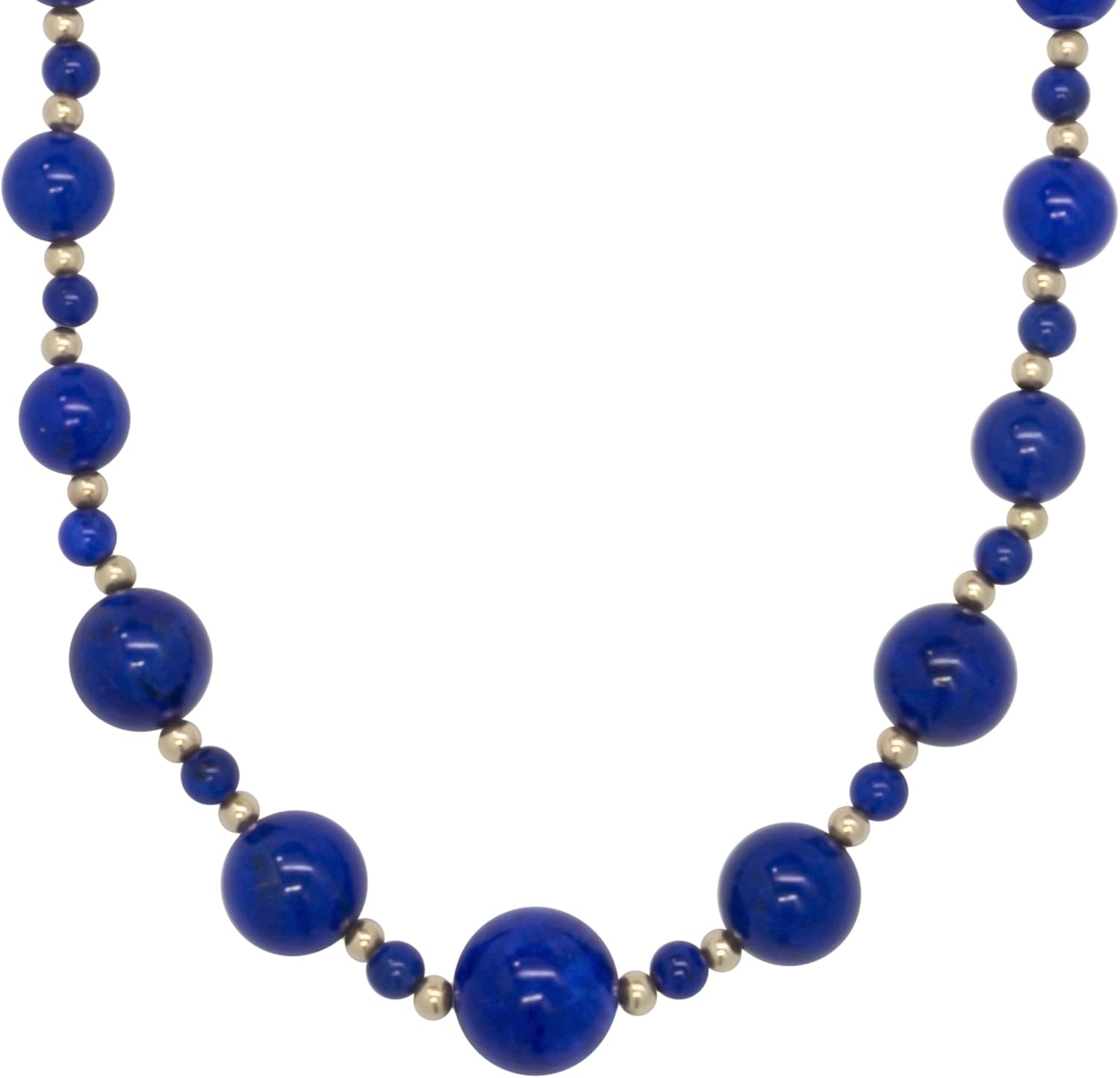 14K Yellow Gold Graduated Lapis Lazuli Gemstone Beaded Necklace For Women | 20" Matinee Length