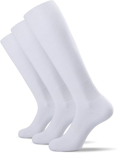 TMANI Football Socks Cushioned Wear Grip Socks Anti Slip, Blister Prevention Knee High Socks Moisture Wicking Athletic Football Basketball Hockey Sports Socks for Kid Men Women (3 Pairs)
