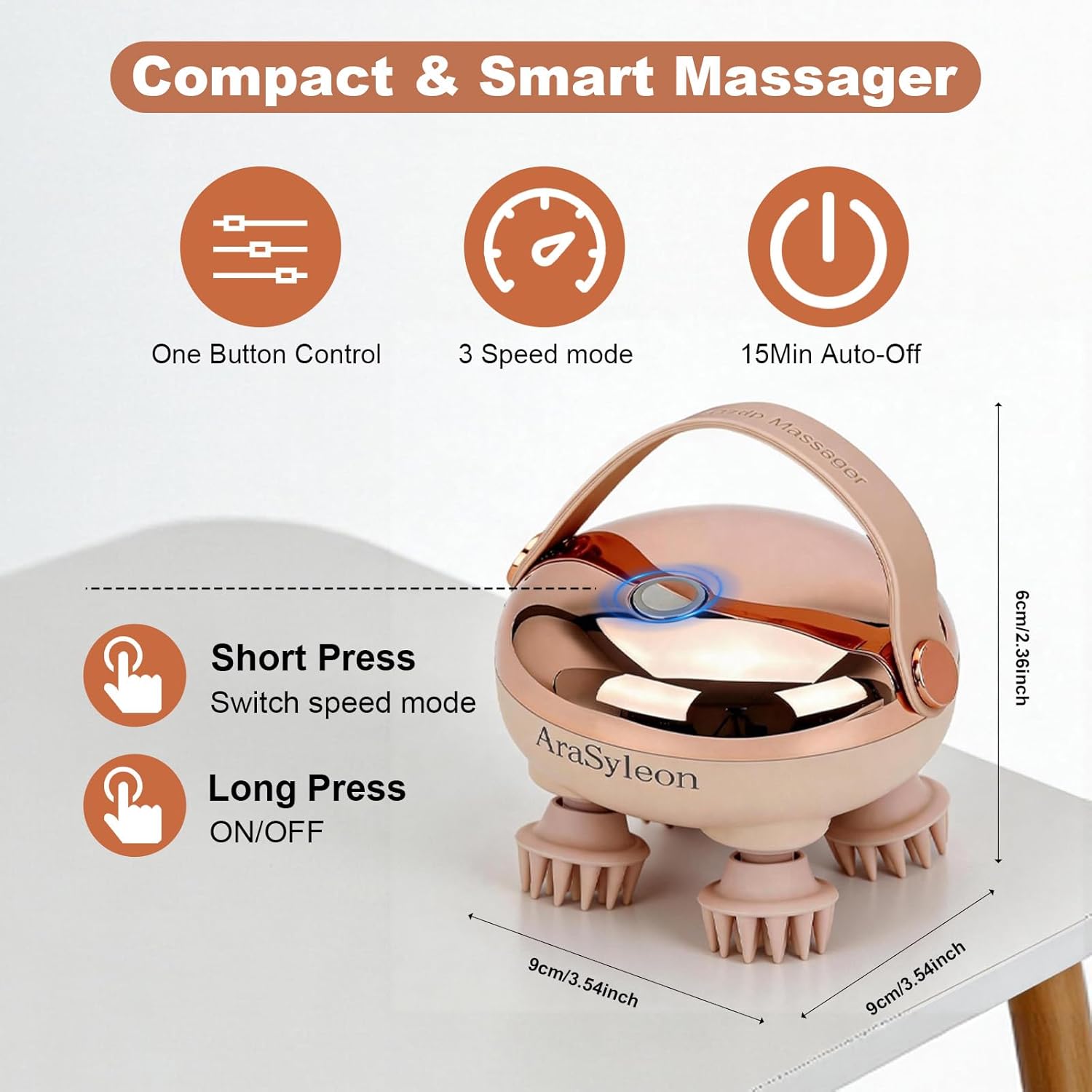 Scalp Massager Head Massager, Scalp Relaxation Full-Body Massage for Cat with 8 Silicone Claws, IPX7 Waterproof Compact Cordless Rechargeable