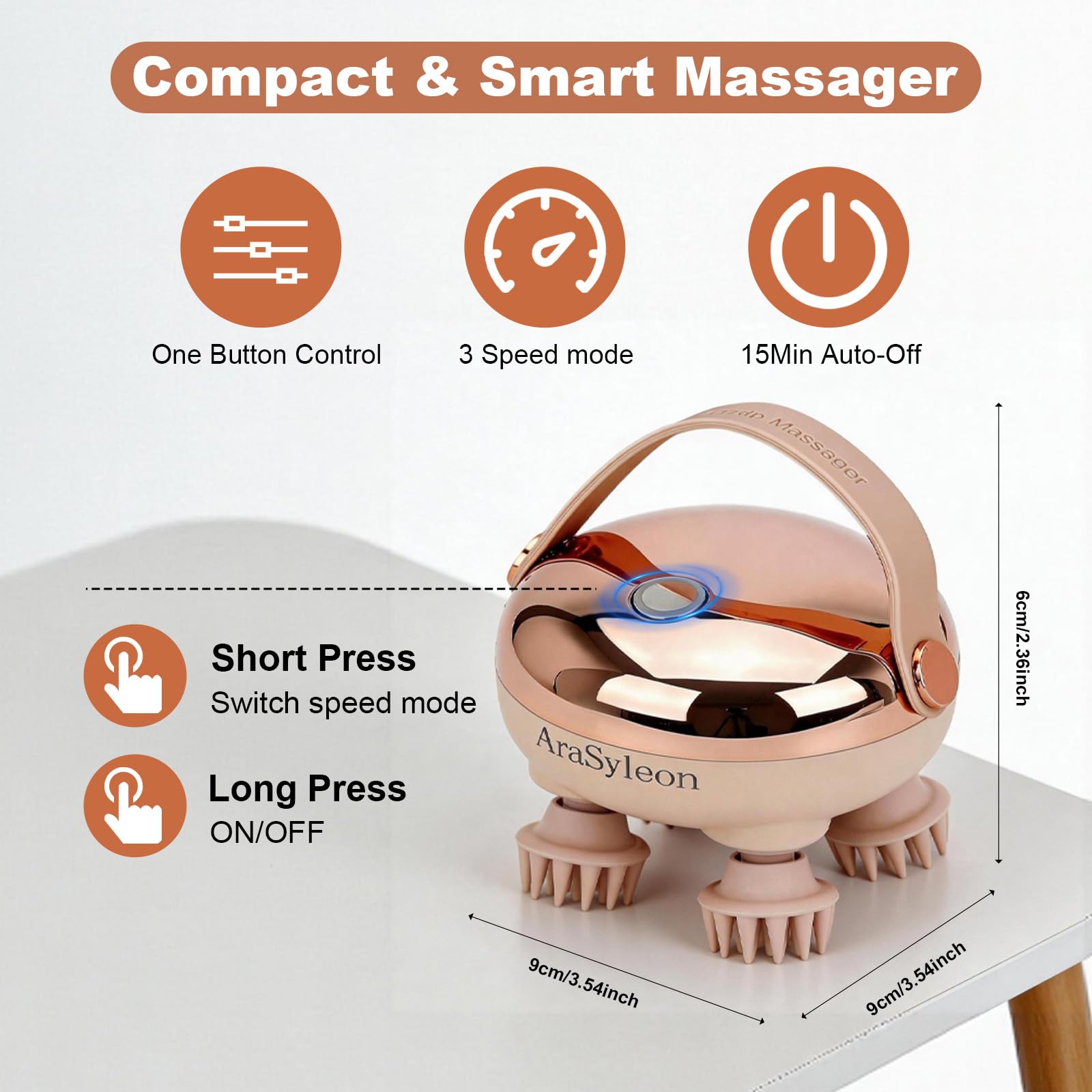 Intelligentes Elektrisches Kopfhaut massagegerät, Kabelloses Kopfmassagegerät, Nass- und Trockenanwendbar, 8 austauschbare Silikonaufsätze für Kopfhautpflege & Ganzkörperentspannung