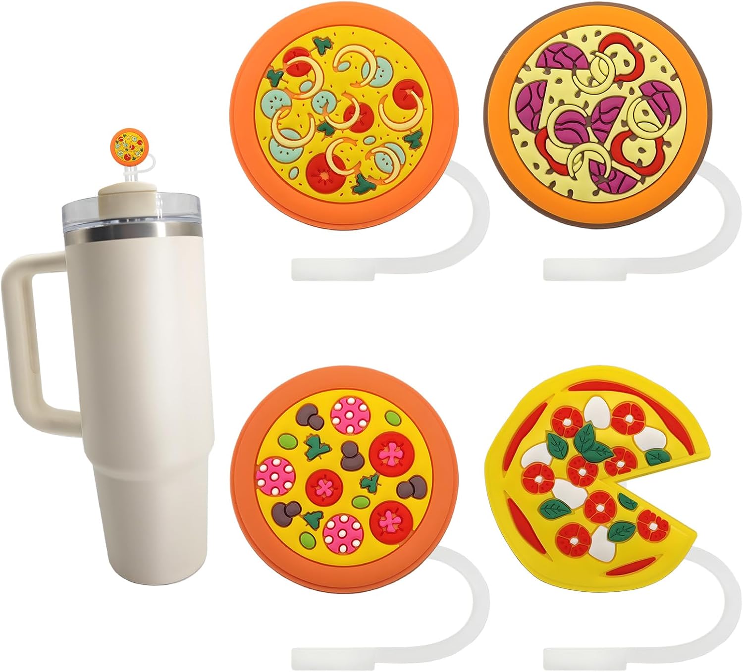 4Pcs Pizza Silicone Straw Cover Cap for Stanley Cup, Reusable 10mm (0.4in)