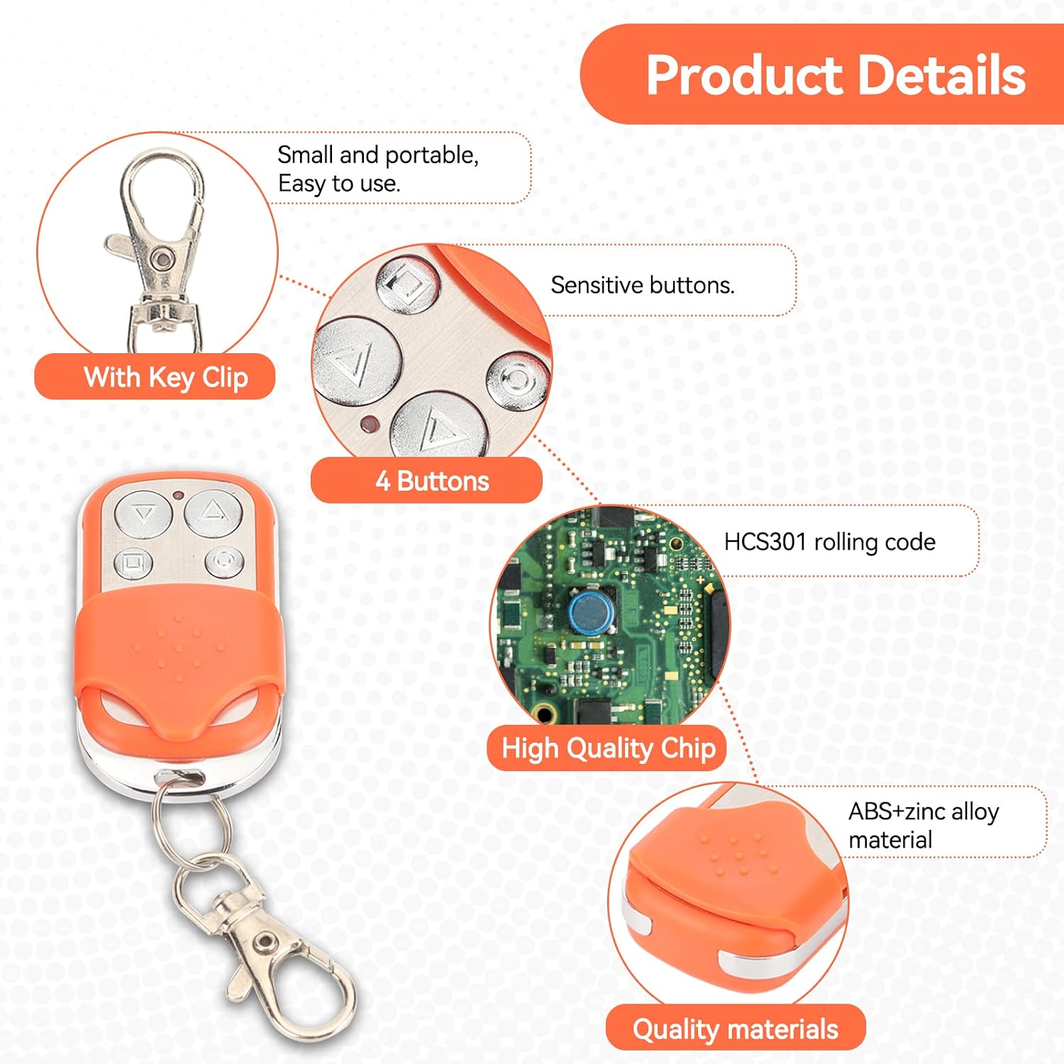 Automatic Door Remote Control, Portable Sensitive Electric Rolling Driveway Gate Opener Hardware for Chicken Coop Doors Gate Opener Remote HCS301 Sliding Gate Control Remote Key Fob (4, Orange)