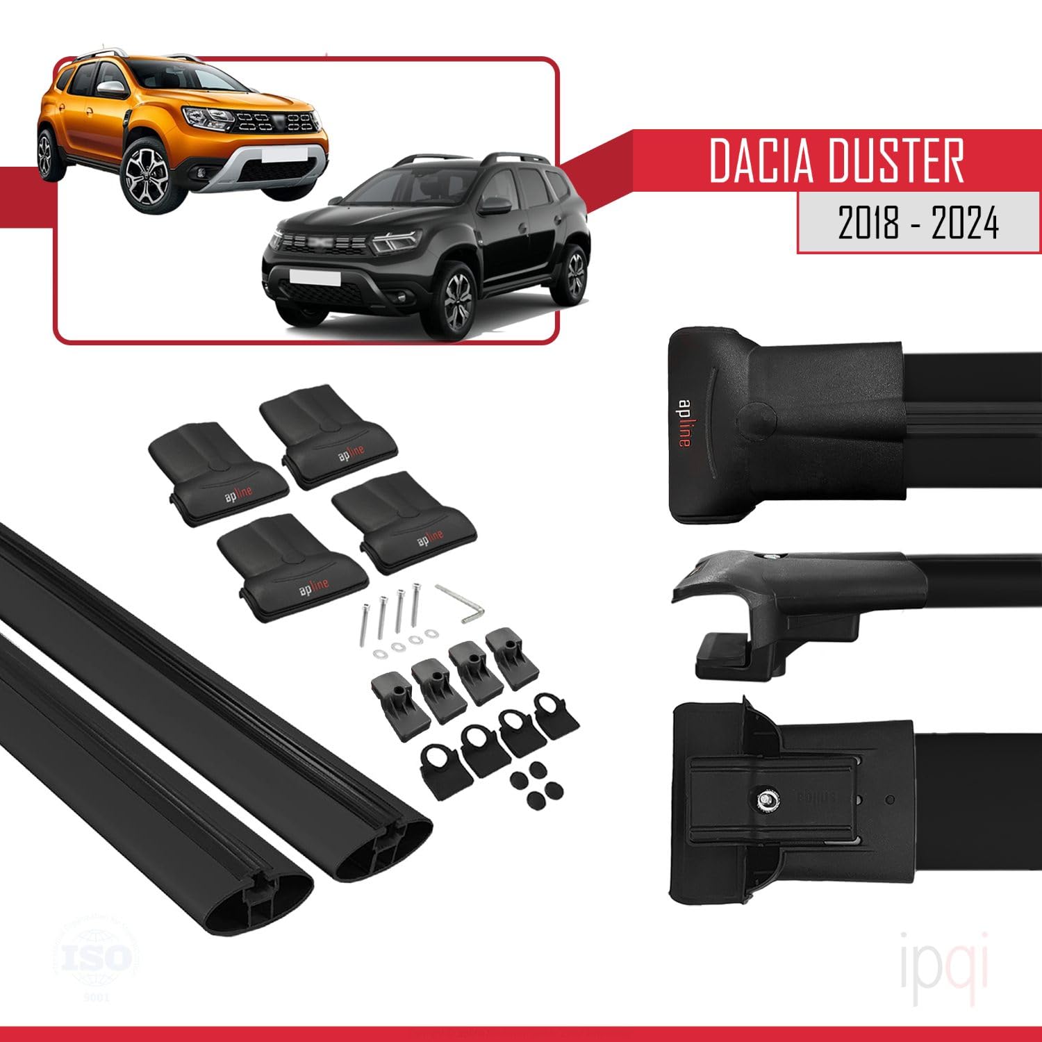 RE&AR Tuning Compatibile con Dacia Duster 2 (HM) 2018-2024 Fly Model Barre Tetto Portapacchi Auto Barre Portatutto Nero Alluminio 2 Barre