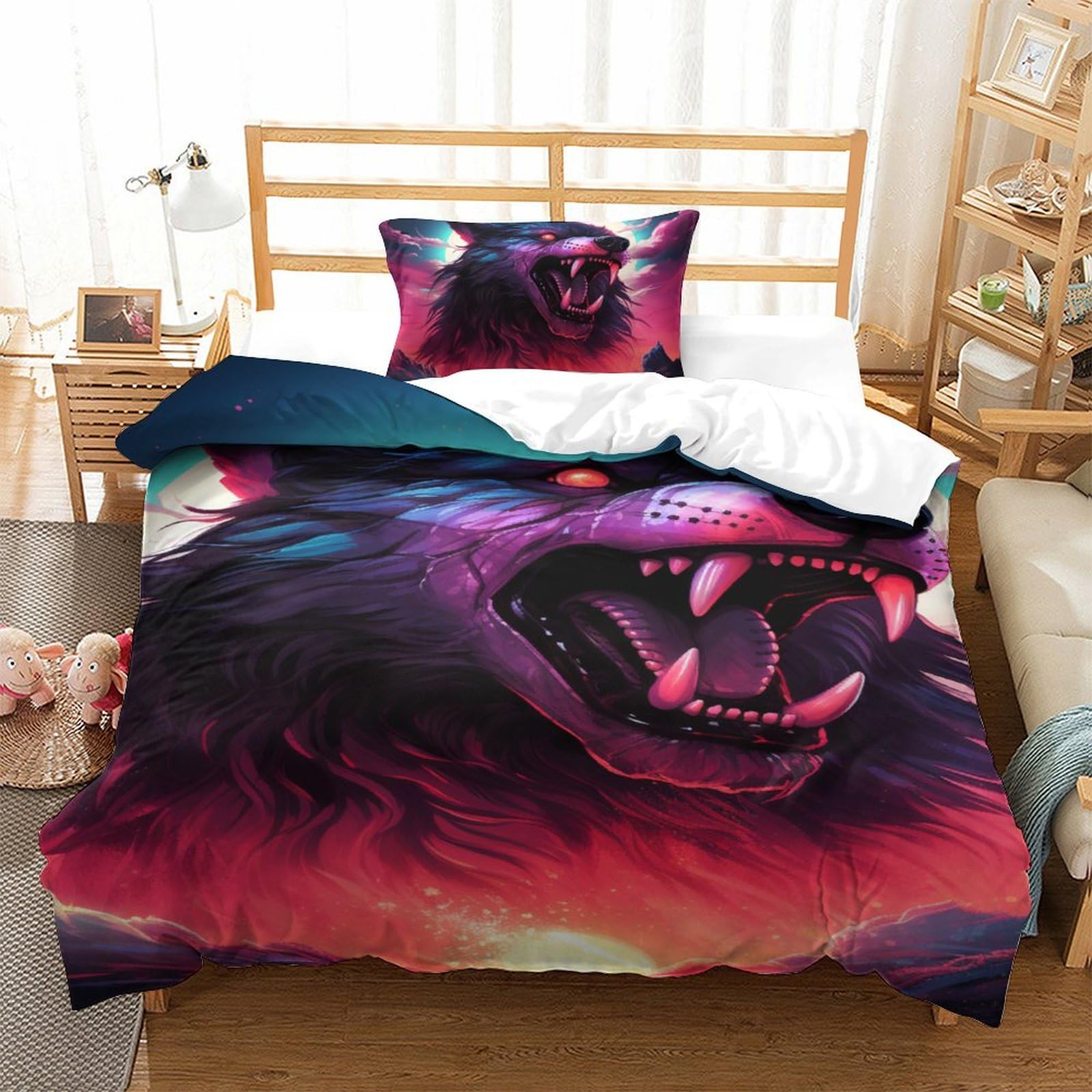 Parure de lit loup 3D pour chambre d'enfant et ado passionné de nature
