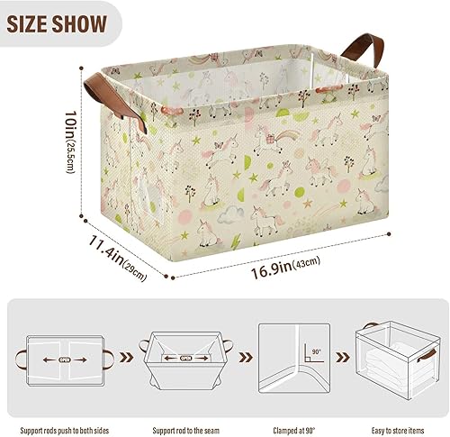 Miniatura 3 de Pink and Green Uncorns Sturdy Storage Basket Large Decorative Organizer with Handles Closet Clothes Organizer for Shelves Closet Books cajas