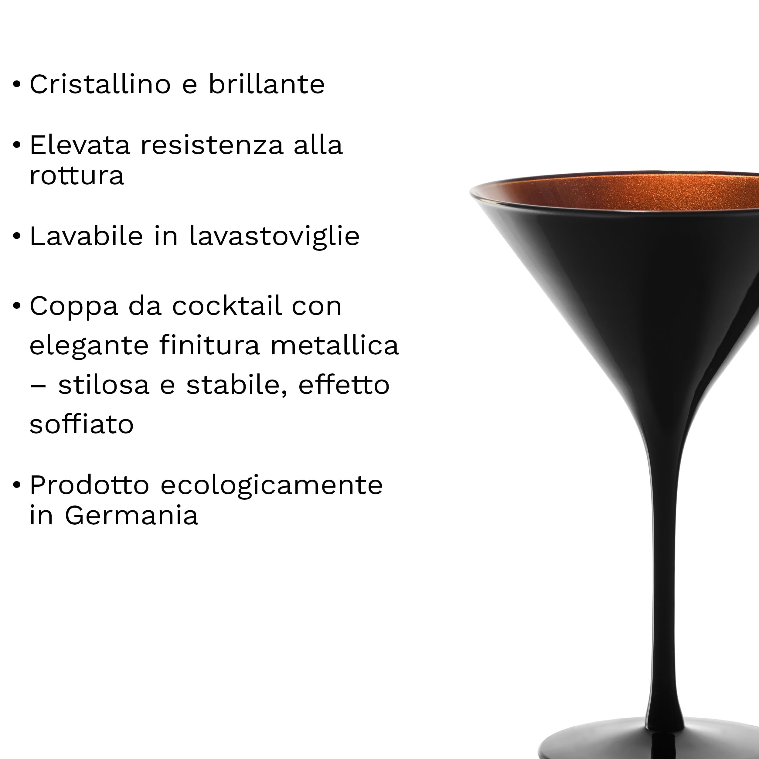 Stölzle Lausitz Bicchieri da Cocktail Elements Nero/Bronzo Set 6 – 240 ml Eleganti Calici in Cristallo per Martini e Manhattan – Resistenti agli Urti e Lavabili in Lavastoviglie – Qualità Tedesca