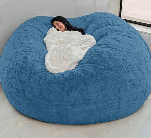 Miniatura 9 de HWOEK Puf de gran tamaño de piel gigante (sin relleno) para muebles de sala de estar de adultos, grande, redondo, suave, esponjoso, sofá perezoso,