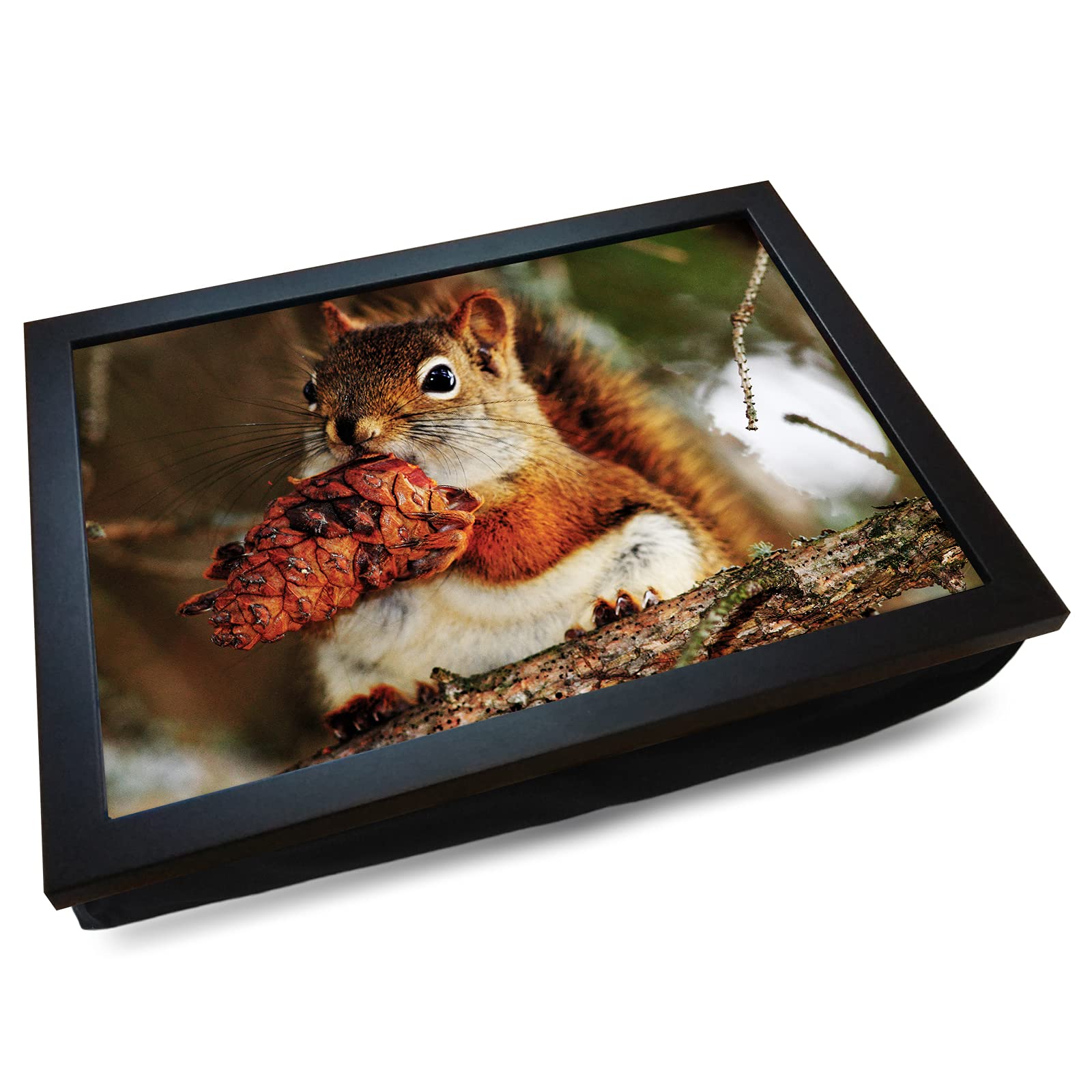 Mooki Black Deluxe Cushioned Photo Lap Tray | Red Squirrel | Wooden Frame | Bean Bag Cushion Base | #Hf
