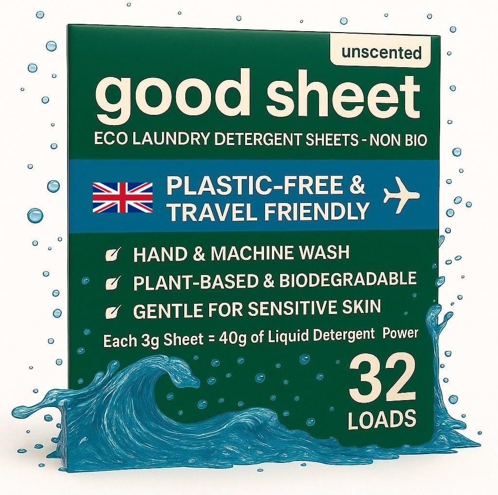 Eco Laundry Detergent Sheets, Unscented, Plant-Based, Fully Degradable Laundry Sheet Strips For Washer, Gentle on Skin, 32 Washes