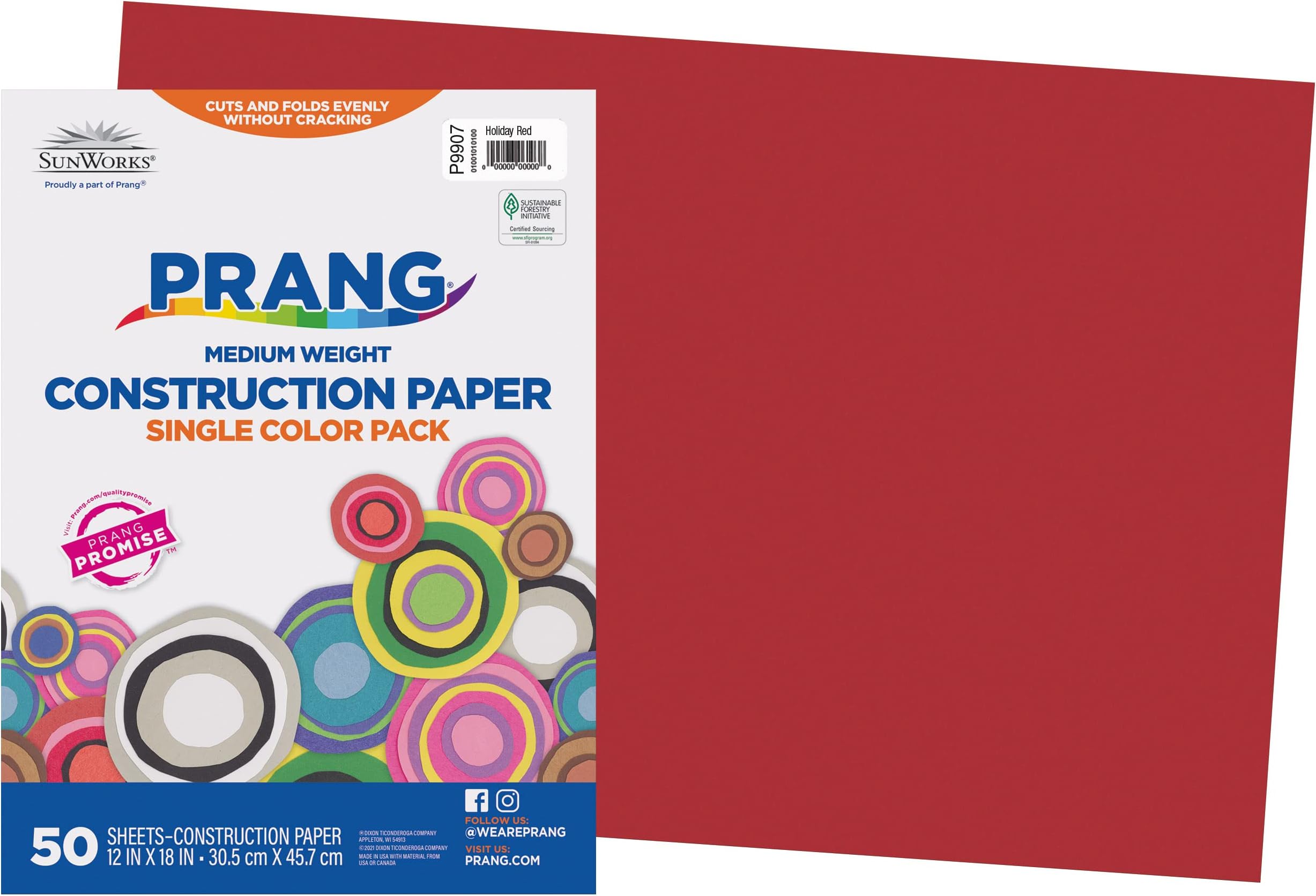 SunWorks Construction Paper, Holiday Red, 12" x 18", 50 Sheets