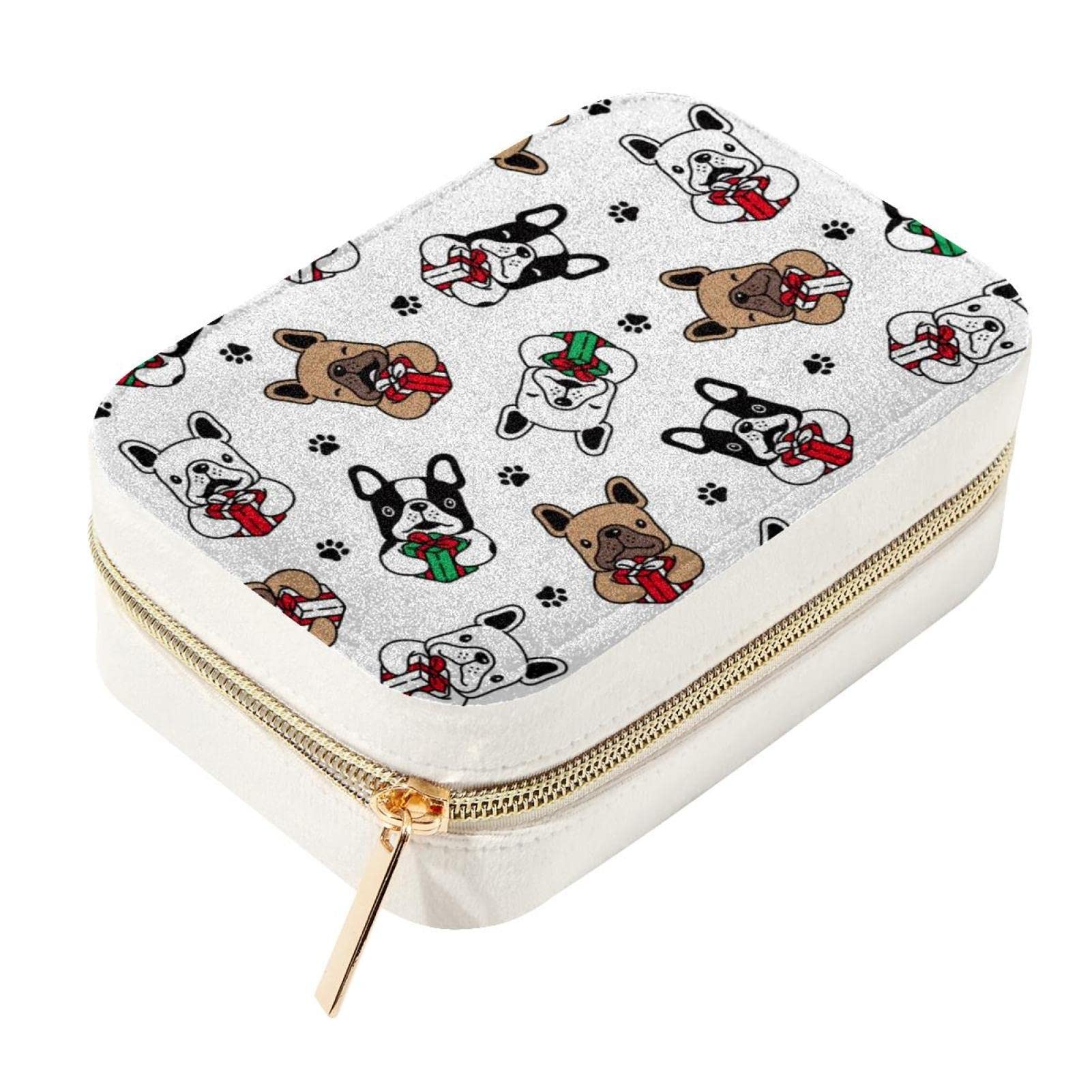 Boîte de rangement en velours pour bijoux chien, coffret à glissière compact 15cm