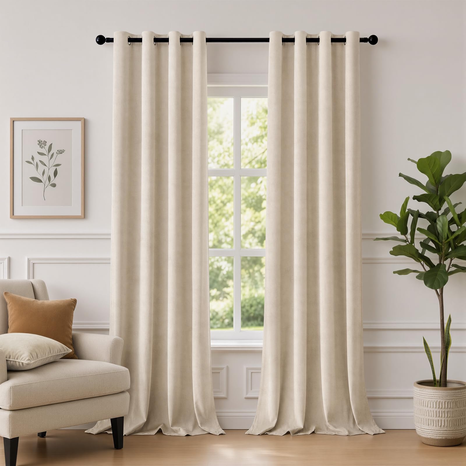 TOPICK Soft Thermal Velvet Curtains Living Room Bedroom Cream Beige 55x102