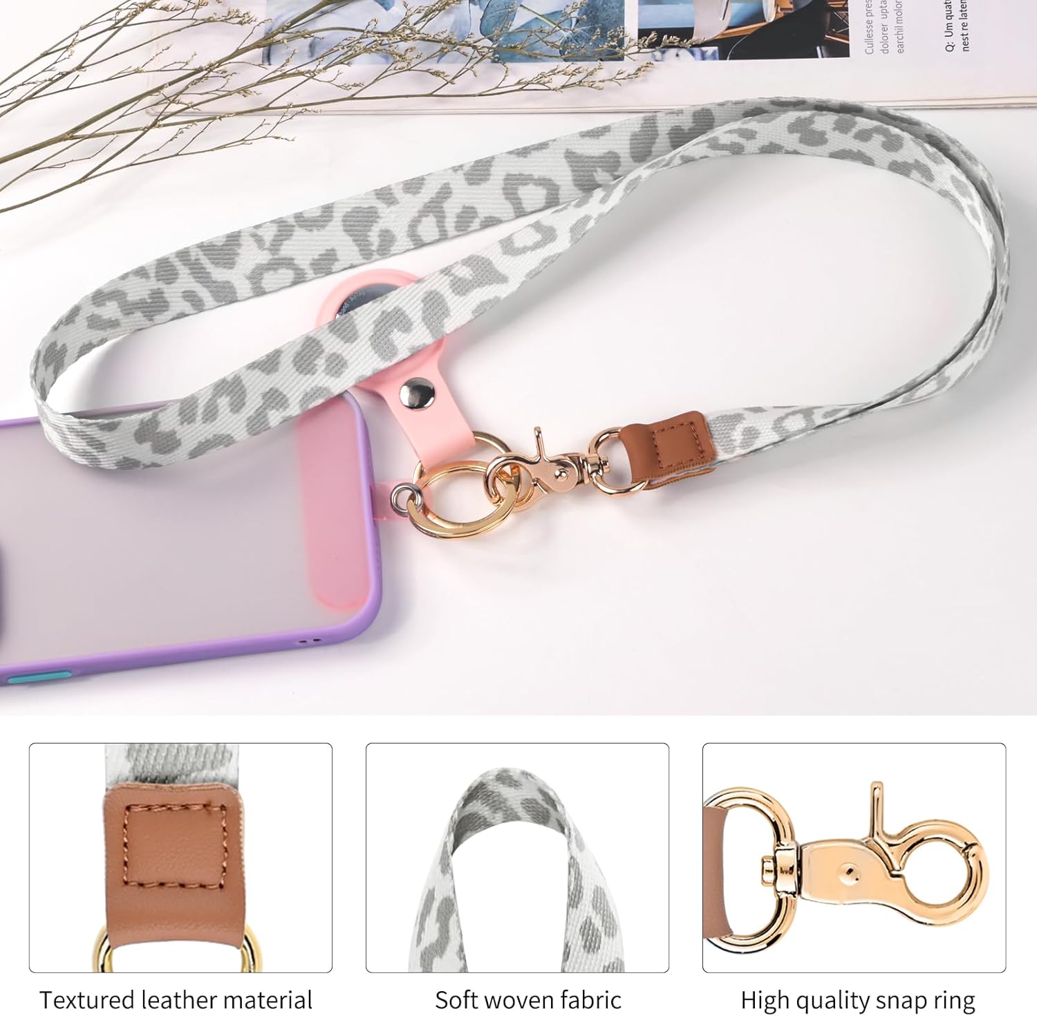 Lanyards for Keys, Neck Lanyards for ID Badges with Metal Hook, Cute Keychain Lanyard for Women, Apricot Leopard - Image 4