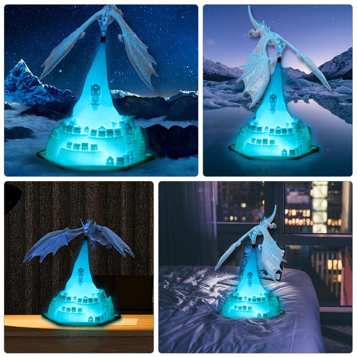 NOLITOY 3d-gedruckte Eisdrachen Nachtlampe 1 Satz aus Pla, Blau