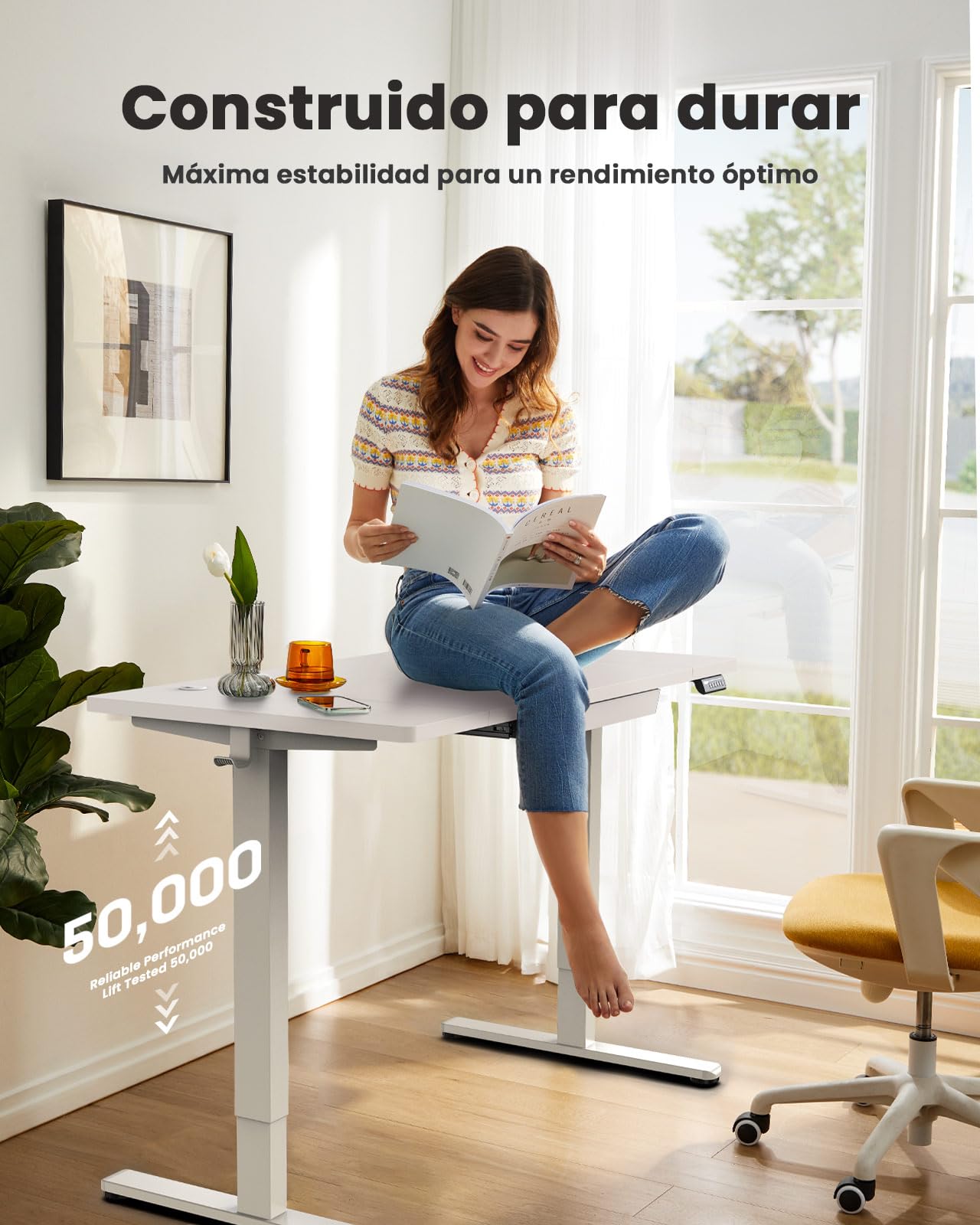 ErGear Escritorio Elevable Eléctrico, 160x80cm, Blanco+Cajones | Ajuste Eléctrico 72-118cm, 4 Memorias, 80kg, <55dB, Estable, Ganchos y Pasacables, Tablero Ensamblado.