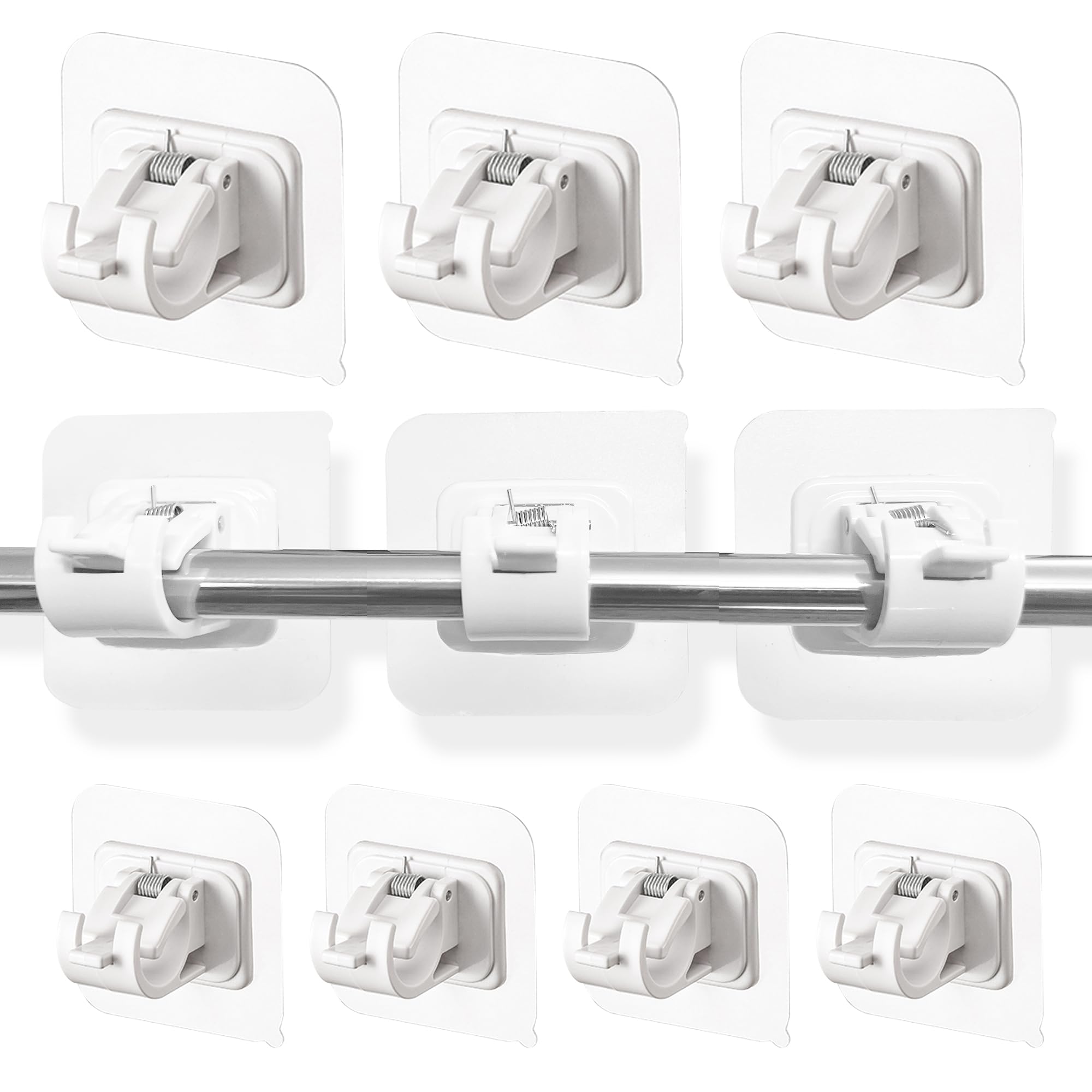 Shfyfhs White Self Adhesive Curtain Rod Bracket ,10 Pcs Self Adhesive No Drill Curtain Pole Hooks Towel Curtain Rod Holder Curtain Pole For Bathroom / Kitchen / Hotel Wall Bracket Towel Rod Hook (White).