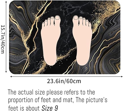 Miniatura 2 de Alfombras de baño de mármol negro y dorado para baño, alfombra de baño suave y absorbente, antideslizante, alfombra para cocina, baño, lavandería,