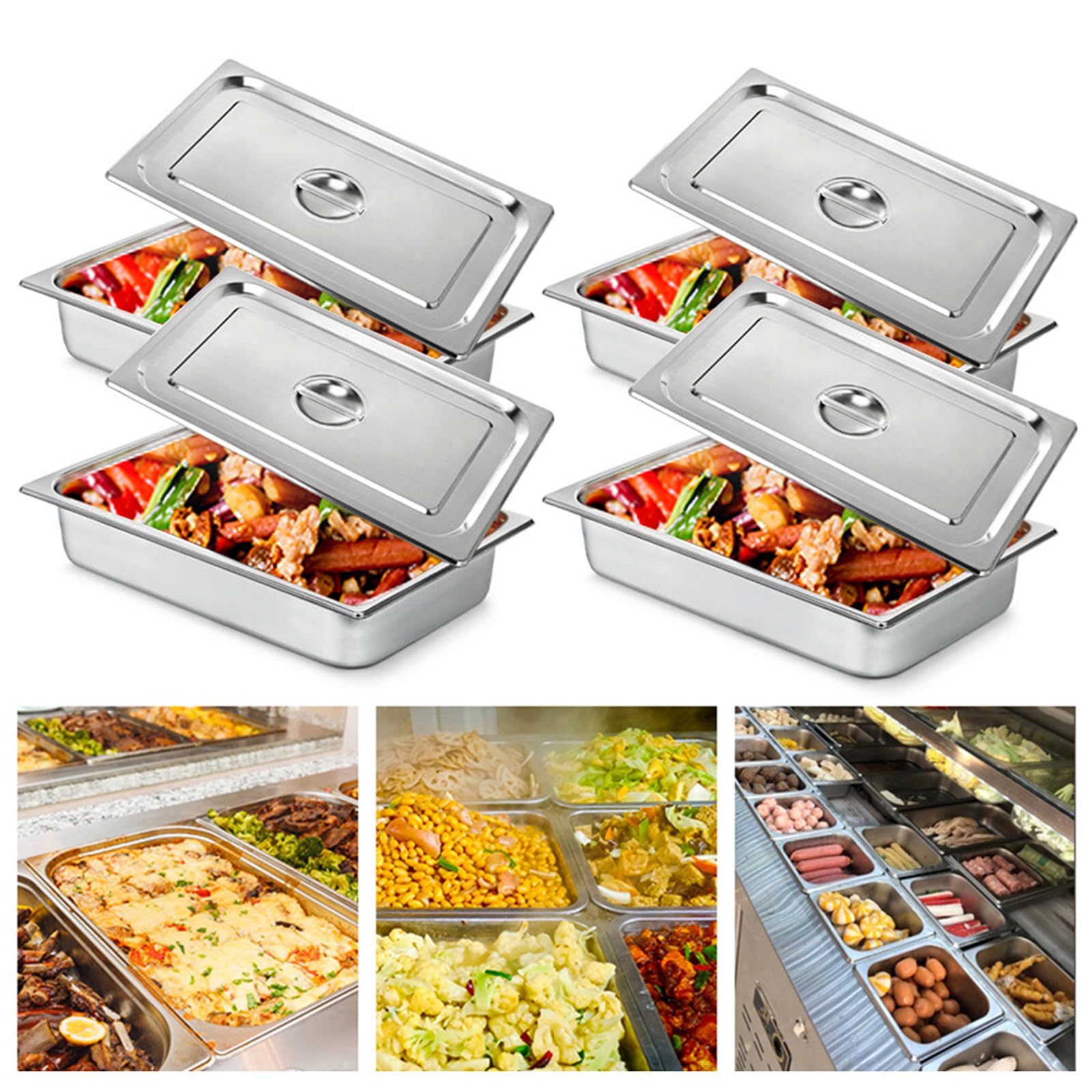 Chafing Dish - Calentadores de alimentos (4 unidades, acero inoxidable, apilables, con tapa de acero inoxidable, placa para calentar alimentos, para buffet chafing dish, vaporera de 20 x 12 x