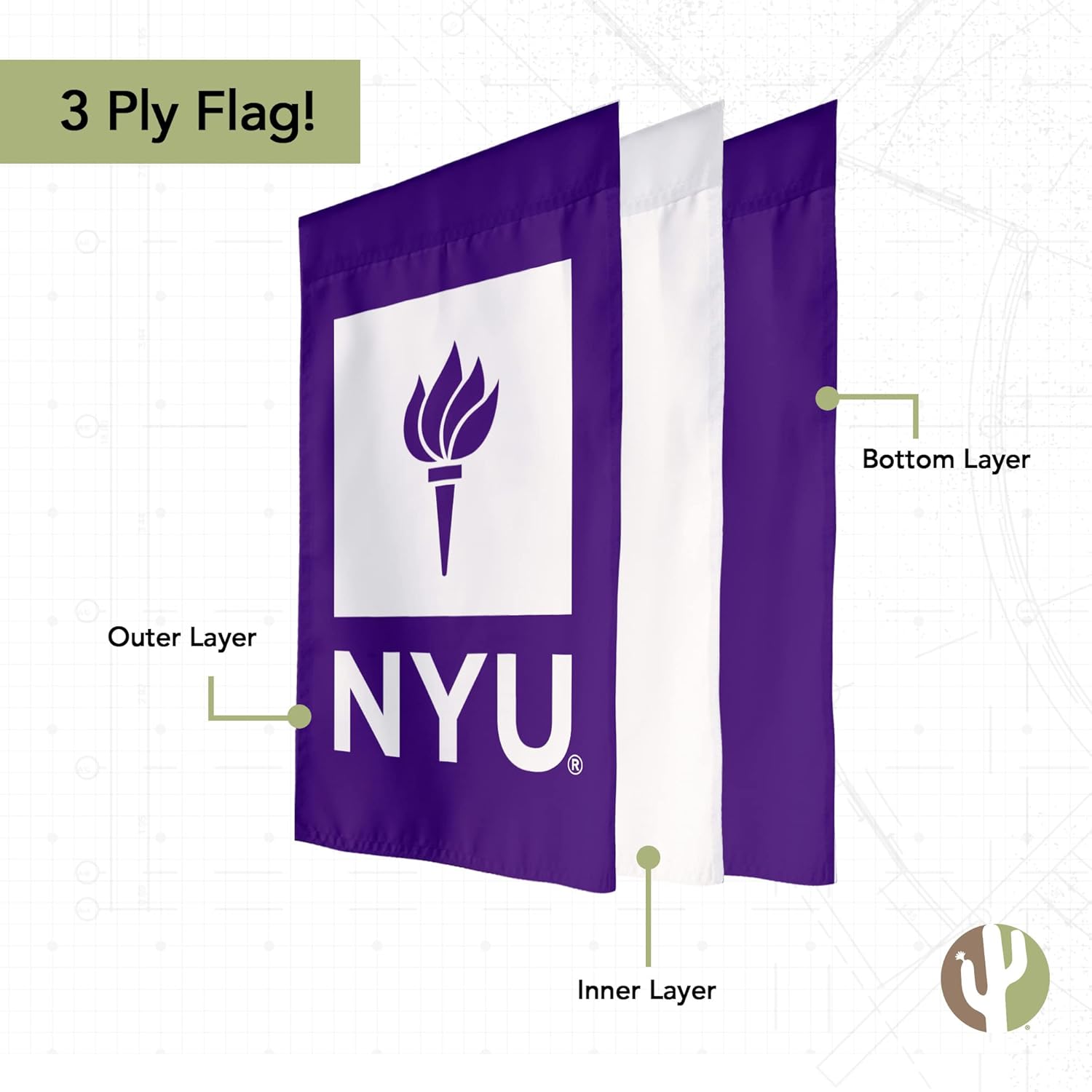 Desert Cactus New York University NYU Garden Flag – 19 x 12 inch NYU Violets Banner, For Outdoor Display and Events (Design A) - Image 3