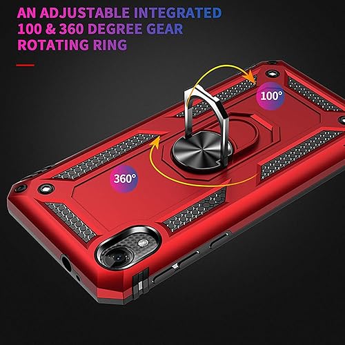 Miniatura 5 de TJS Funda compatible con Motorola Moto E6, anillo de metal, soporte magnético, protector resistente contra caídas (negro)