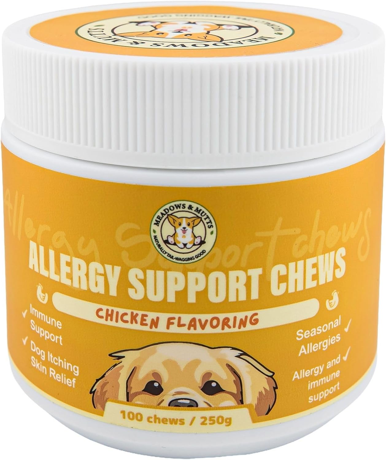 MEADOWS & MUTTS Dog Probiotics for Allergies & Itching Relief - Seasonal Allergy & Immune Support Chews for Dogs - Anti Itch Dog Supplement Support Gut Health, Yeast, Skin & Coat - 100 Ct