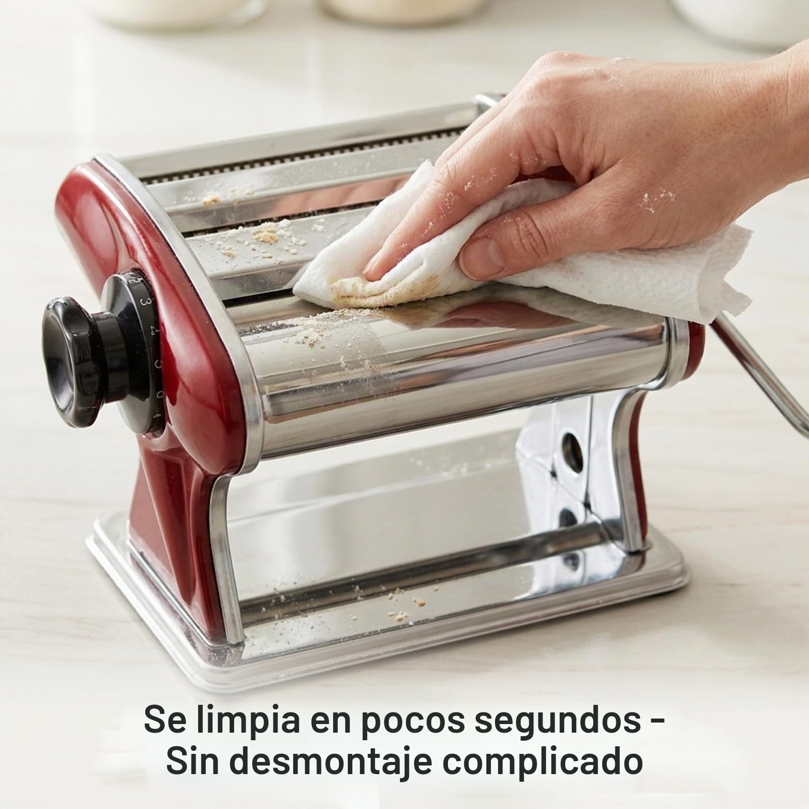 Máquina Manual para Hacer Pasta - 6 Niveles Ajustables, Cortadores Dobles (2mm/4mm) para Espaguetis/Fettuccini, Acero Inoxidable con Abrazadera en C, Compacta Roja (Ideal Casera y Regalo)