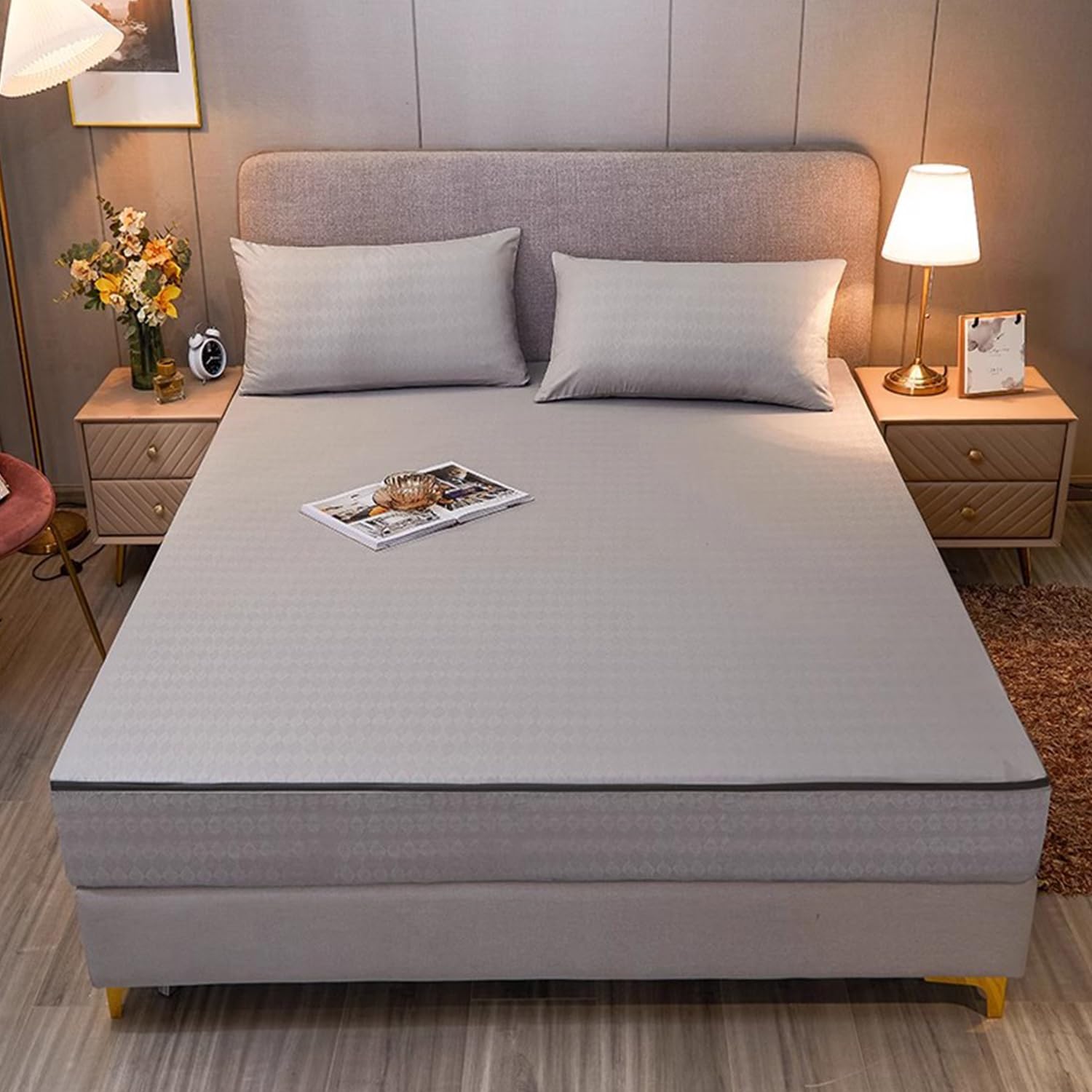 Gray/a,90x200+25cm(Twin), Matratzenschutz Anpassbar Mit Reißverschluss Queen/King Size Spannbettlaken Mit Reißverschluss 6-Seitiger Matratzenauflage Komplett Umwickelt Matratzenbezug