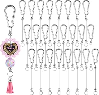 Dunzoom 24-Pack Beadable Keychain Bars - DIY Silver Snap Hook Kit for Custom Keychains, Purse Accessories & Jewelry Gifts