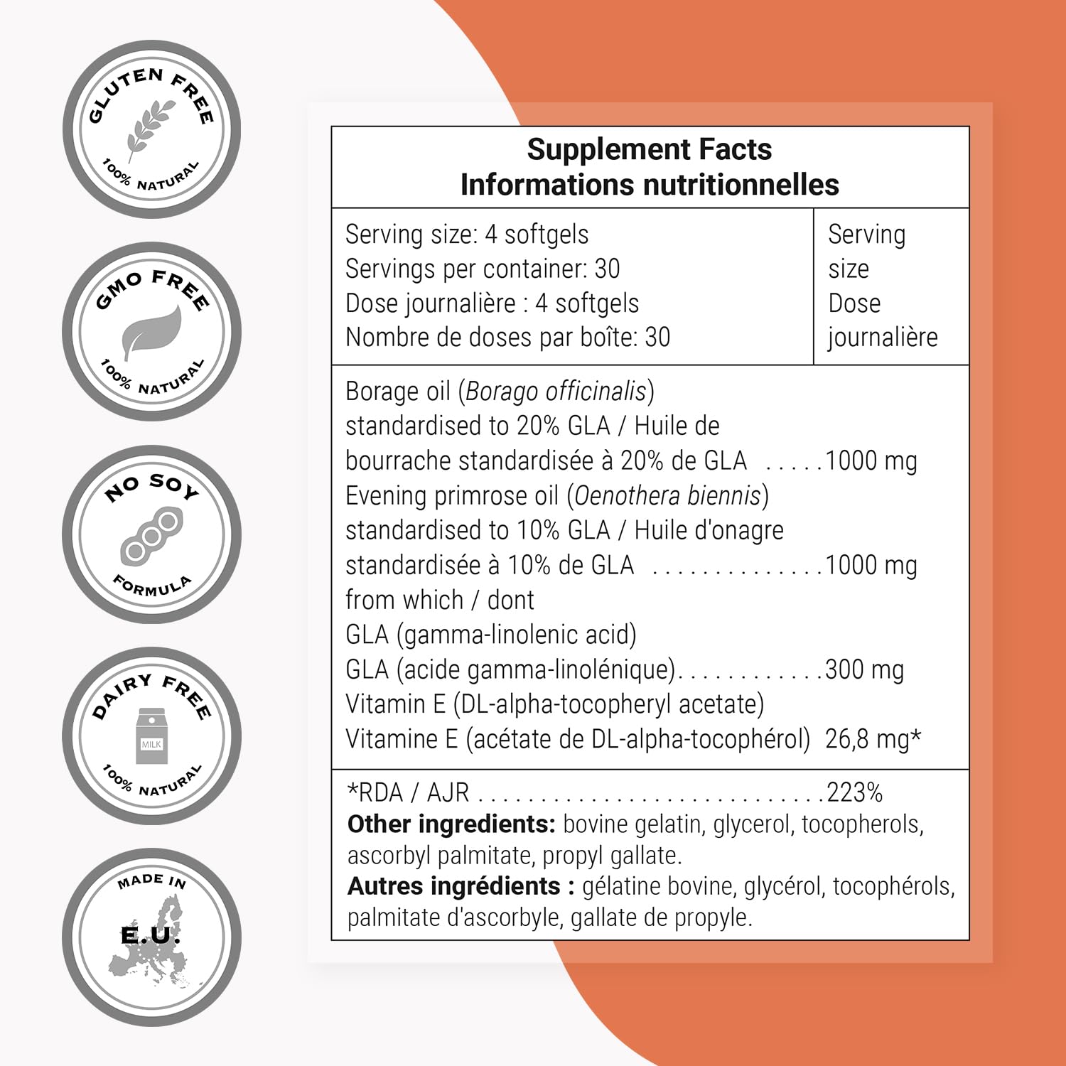Supersmart - Borage & Evening Primrose (High Potency) - GLA Oil Gamma Linolenic Acid Cold Pressed - with Vitamin E, Borage Oil & Evening Primrose Oil Supplement | Non-GMO & Gluten Free - 120 Softgels — Amazon image 3