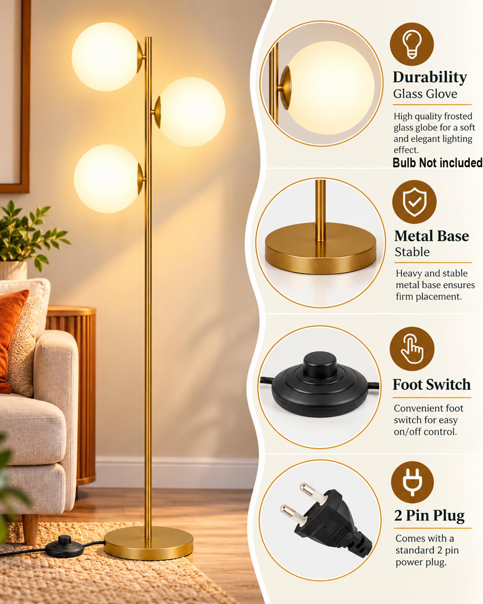Homesake Industrial Tree Floor Lamp - Golden & Glass -5 Homesake Industrial Tree Floor Lamp - Golden & Glass -5