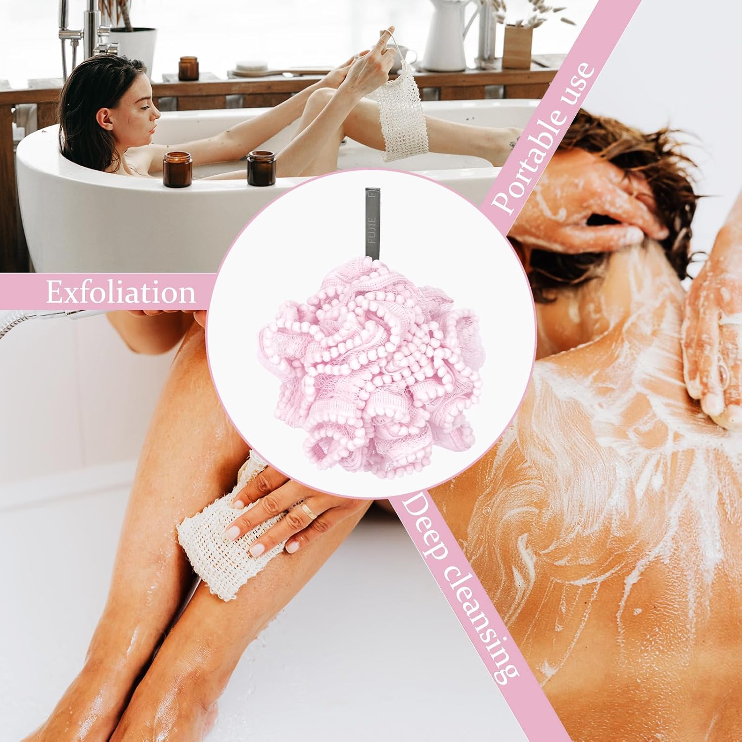 Pink Loofah, Shower Bath Spong, Soft Shower Loofahs Balls, Globose lace Shower Ball, for Body Wash Scrubber Cleaning Loofah Bathroom Accessories (2Pcs Pink) - Image 6