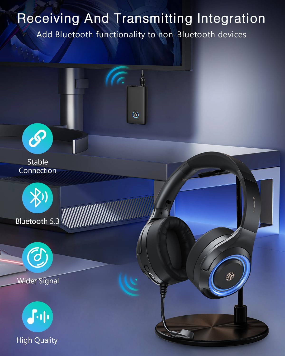 ORIA Ricevitore Bluetooth 5.3, Adattatore Aux Bluetooth Jack 3.5 mm, Chiamate In Vivavoce, Cancellazione del Rumore per Stereo/Altoparlanti/Cuffie Cablate, Ricarica di USB