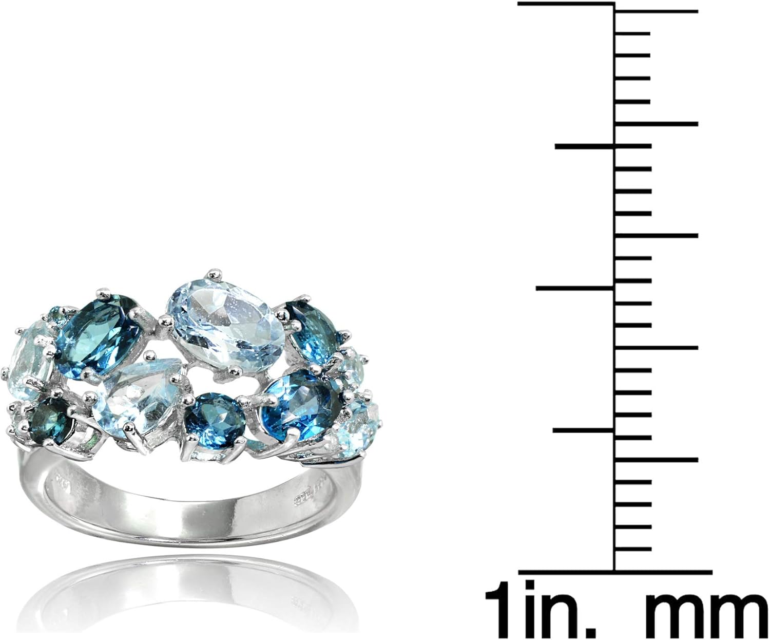 Ice Gems Sterling Silver Genuine London Blue Topaz and Blue Topaz Tonal Cluster Ring - Image 3