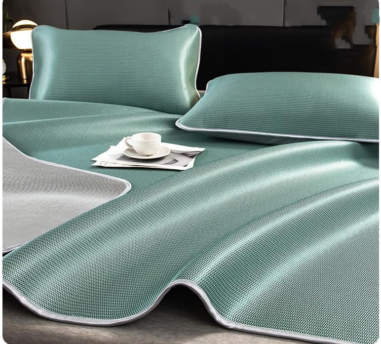 Ice Silk mat Three-Piece Summer air-Conditioning Soft mat Bed fit, 0.6m床, (Small Edging) Aqua