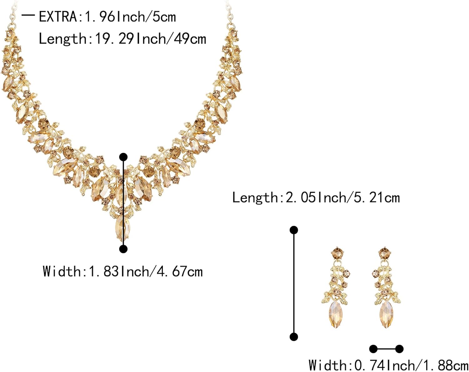 BriLove Gorgeous Wedding Jewelry Set for Women, Stunning Shiny Rhinestone Crystal Marquise Leaf Cluster Statement Necklace Dangle Drop Earrings for Wedding Party Prom Accessories - Image 5