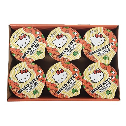 Miniatura 2 de Hello Kitty - Taza de fideos Ramen instantáneos, paquete de 6, sabor picante y ácido, mezcla de sopa de ramen prémium apta para microondas,