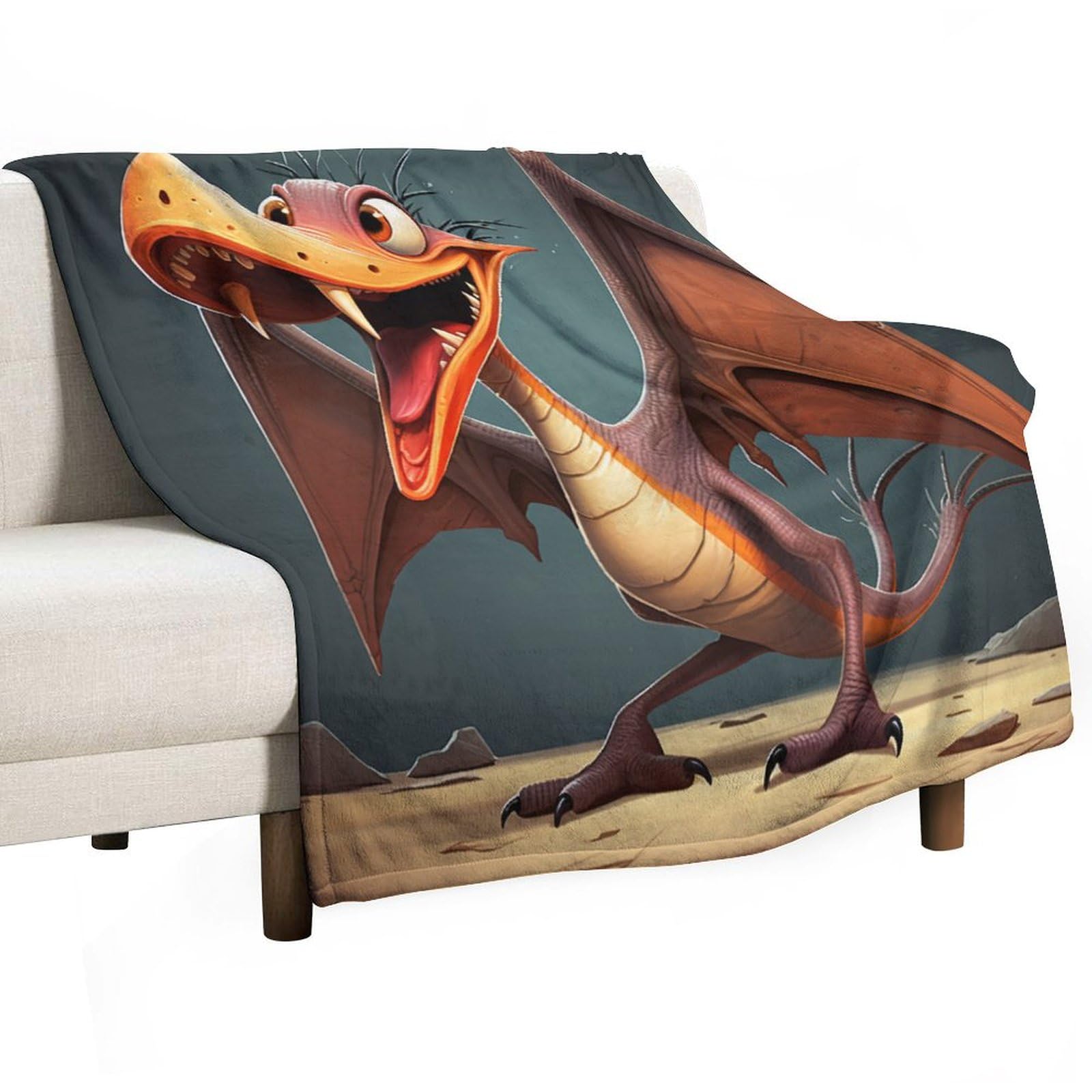 Plaid polaire ptérodactyle 168x228cm pour lit d'enfant et canapé