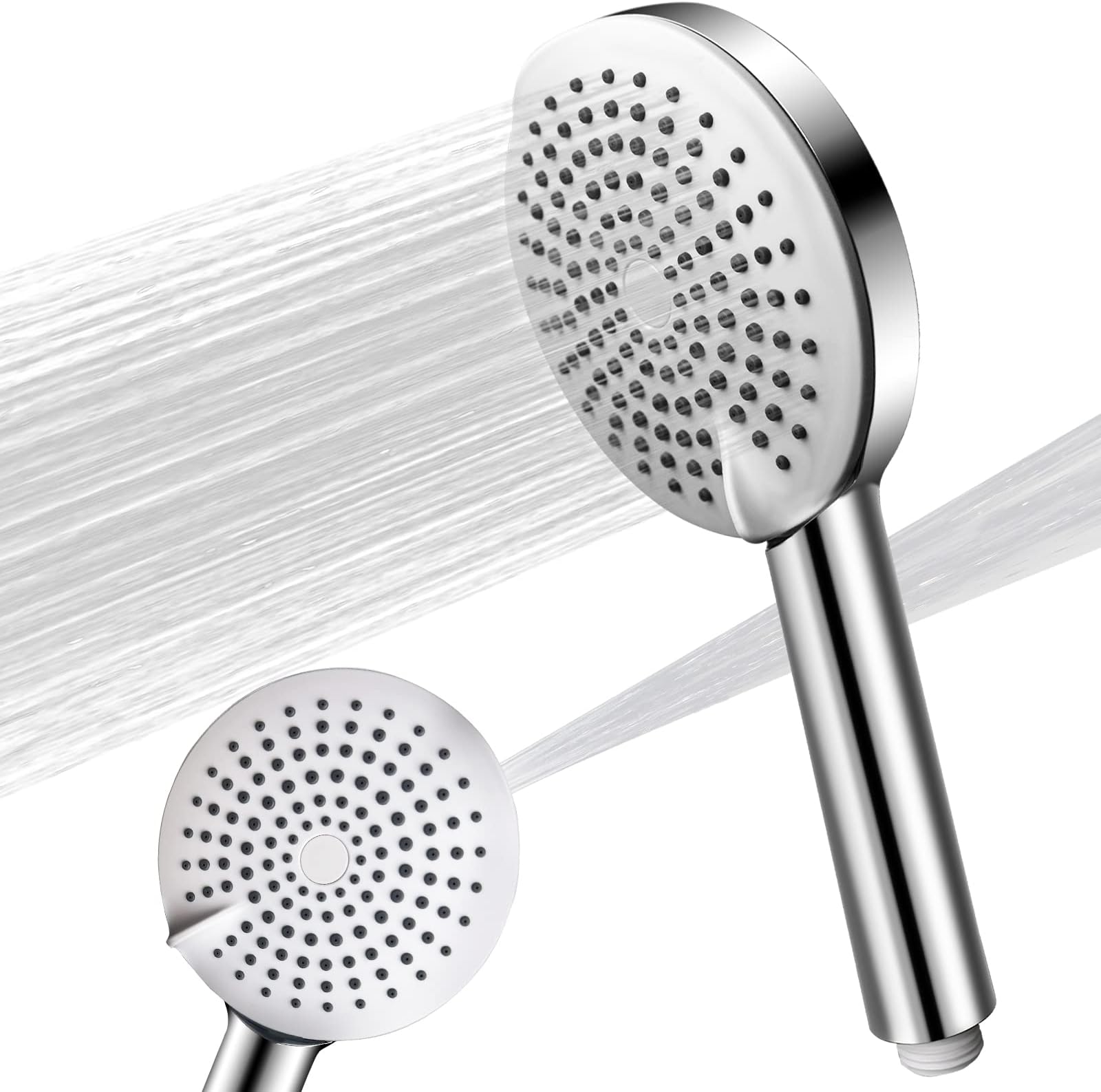 Shower Head, 5 Modes High Pressure Head with Unique Power Jet and Pause Funtion, Large for Low Water Pressure, Saving Replacement Handheld Universal, White, (SH-5-01)