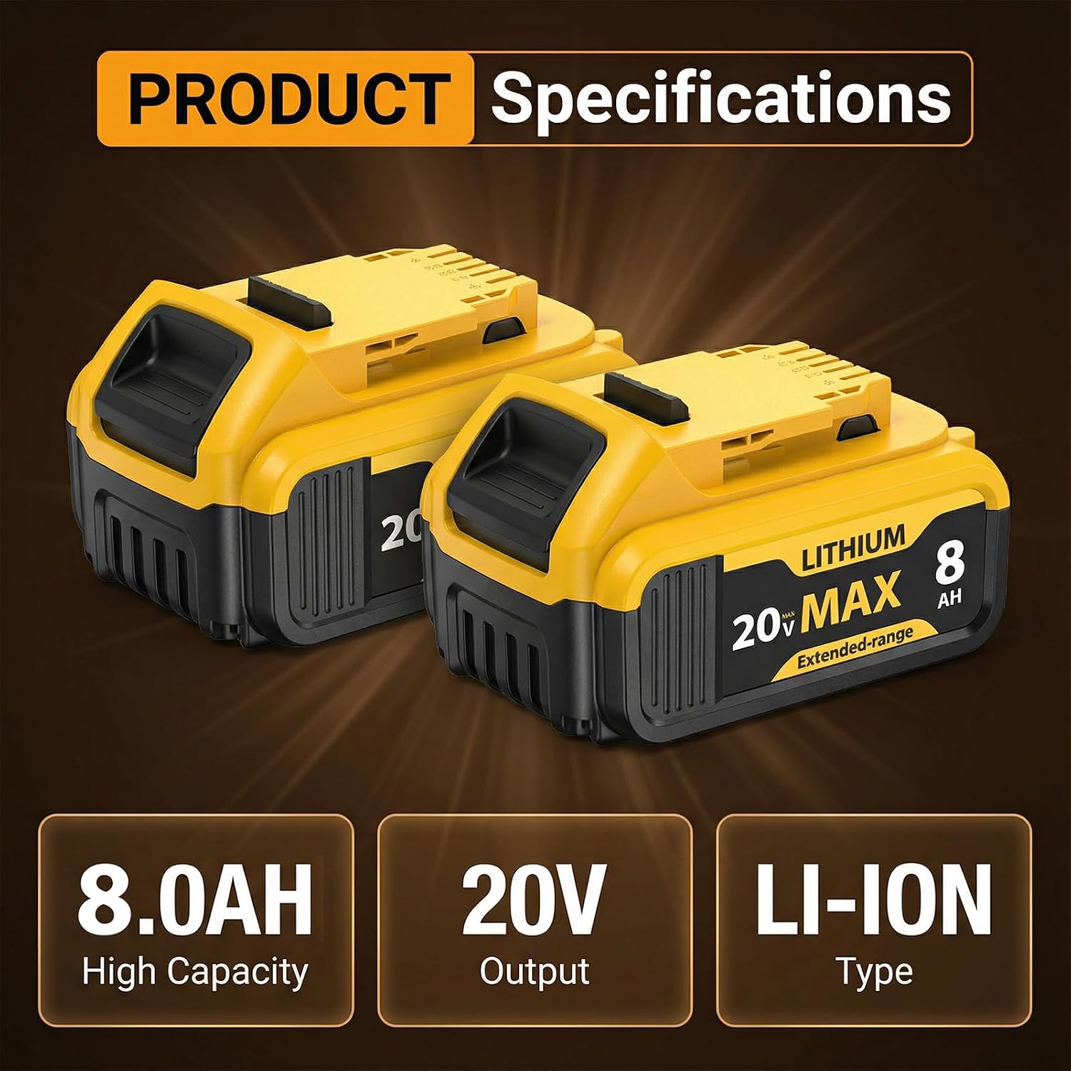 20V Max 8000mAh High Capacity Rechargeable Battery - (DCB201/DCB200/DCB206 Replacement) - Works with Original Chargers