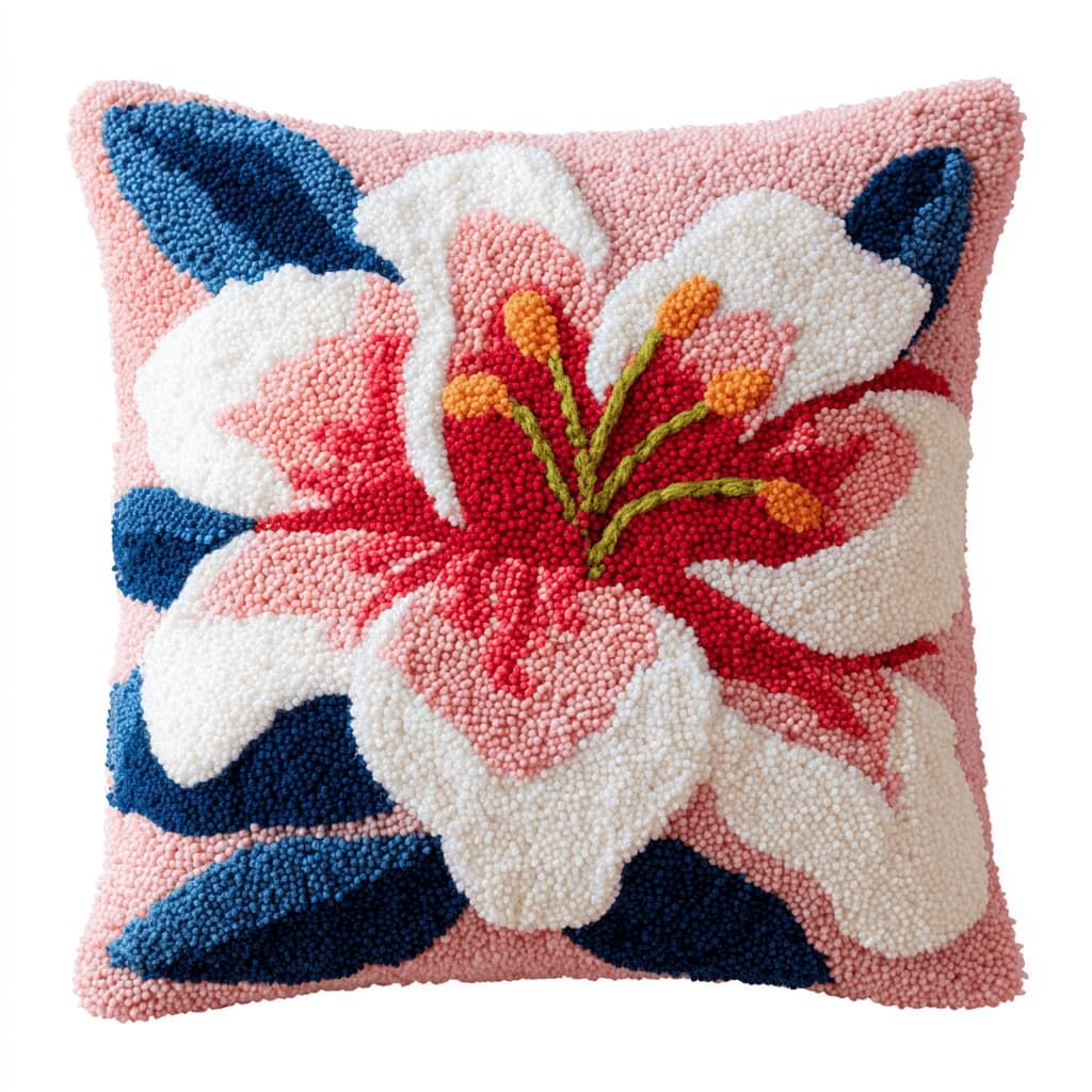Kitquiver Latch Hook Kits Lily for Adults,Beginners DIY Latch Hook Cushion Kits and Latch Rug Kits Cross-Stitch Embroidery Cushion Cover for Home Sofa Decoration 17X17 in
