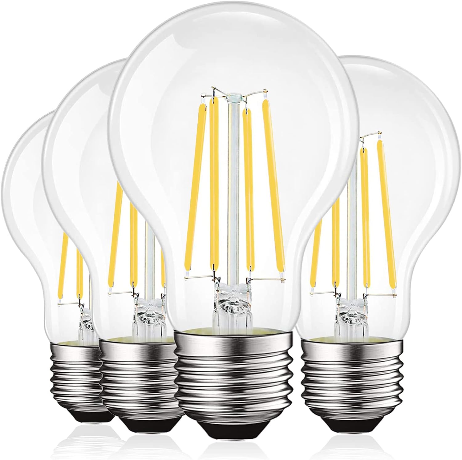 LUXRITE Vintage A19 LED Light Bulbs 100 Watt Equivalent, 1600 Lumens, 5000K Bright White, Dimmable Edison Light Bulbs, 12W, Damp Rated, UL Listed, Clear Glass Filament Bulb, E26 Medium Base (4 Pack)