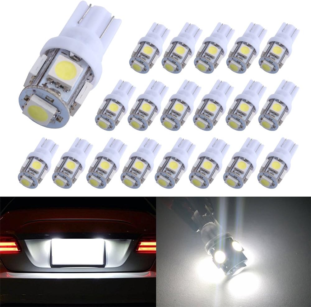 194 T10 W5W 5SMD 5050 Antline 12v LED Light Bulb White 2825 158 192 168 for Car/Motor Interior Dome Parking Side Turn Signal Dashboard License Number Plate Light Bulbs Lamp (pack of 20)