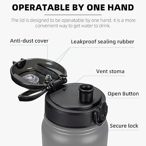 Miniatura 9 de Fanhaw Botella de agua de acero inoxidable aislada de 32 onzas con tapa para beber, a prueba de fugas y sudor, con tapa antipolvo (verde azul)