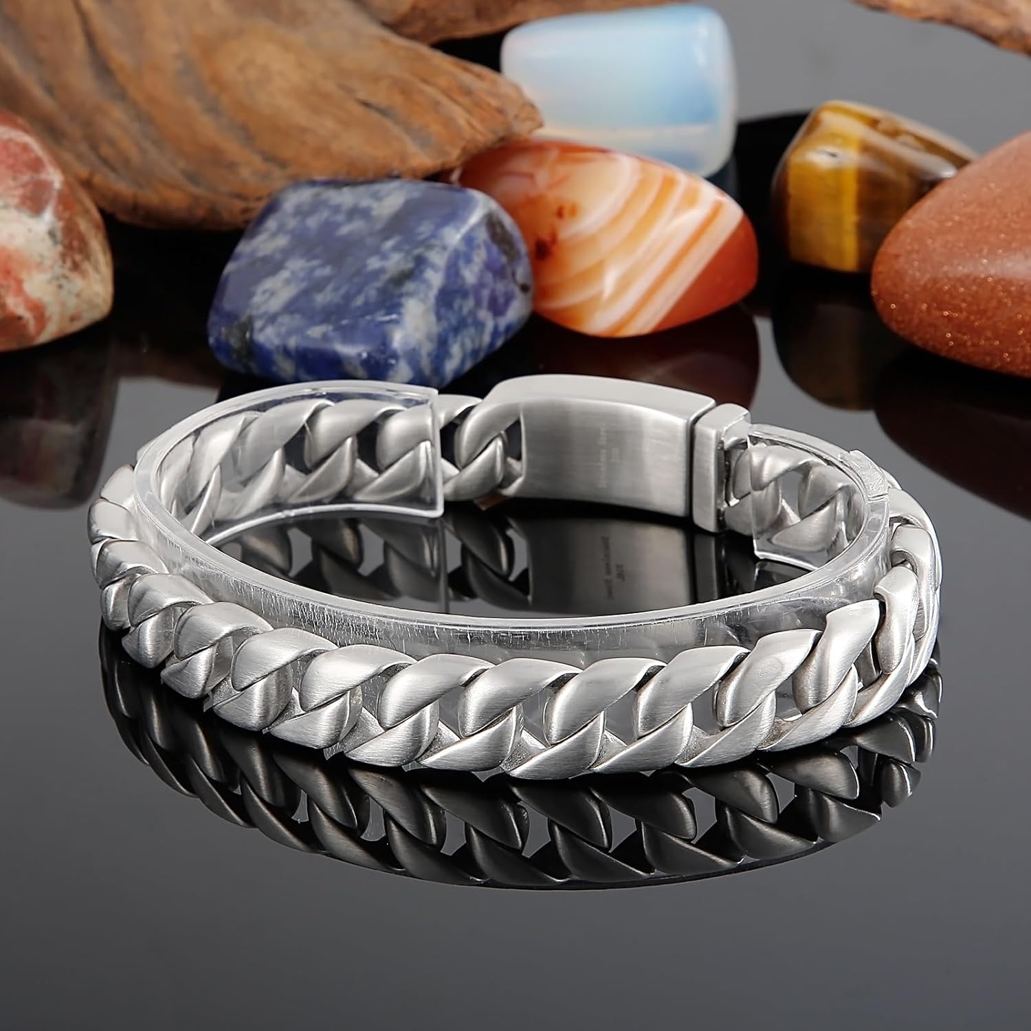 Mens Stainless Steel Curb Chain Bracelet,High Polished Bracelet with Spring Box Clasp 12mm - Image 3