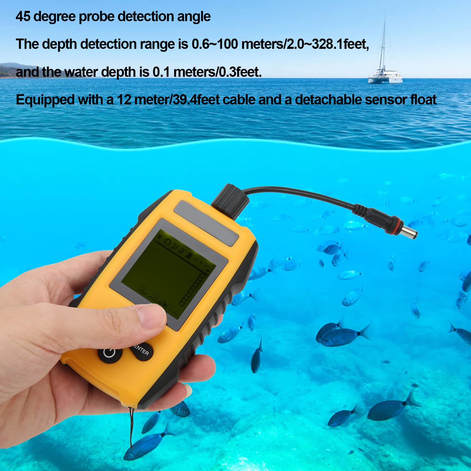 Generic Sondeur de Pêche Portable TL88E Filaire, avec Capteur Sonar Écran LCD Profondeur de Détection de 0.6 à 100 m 5 Modes de Sensibilité Idéal pour la Pêche en